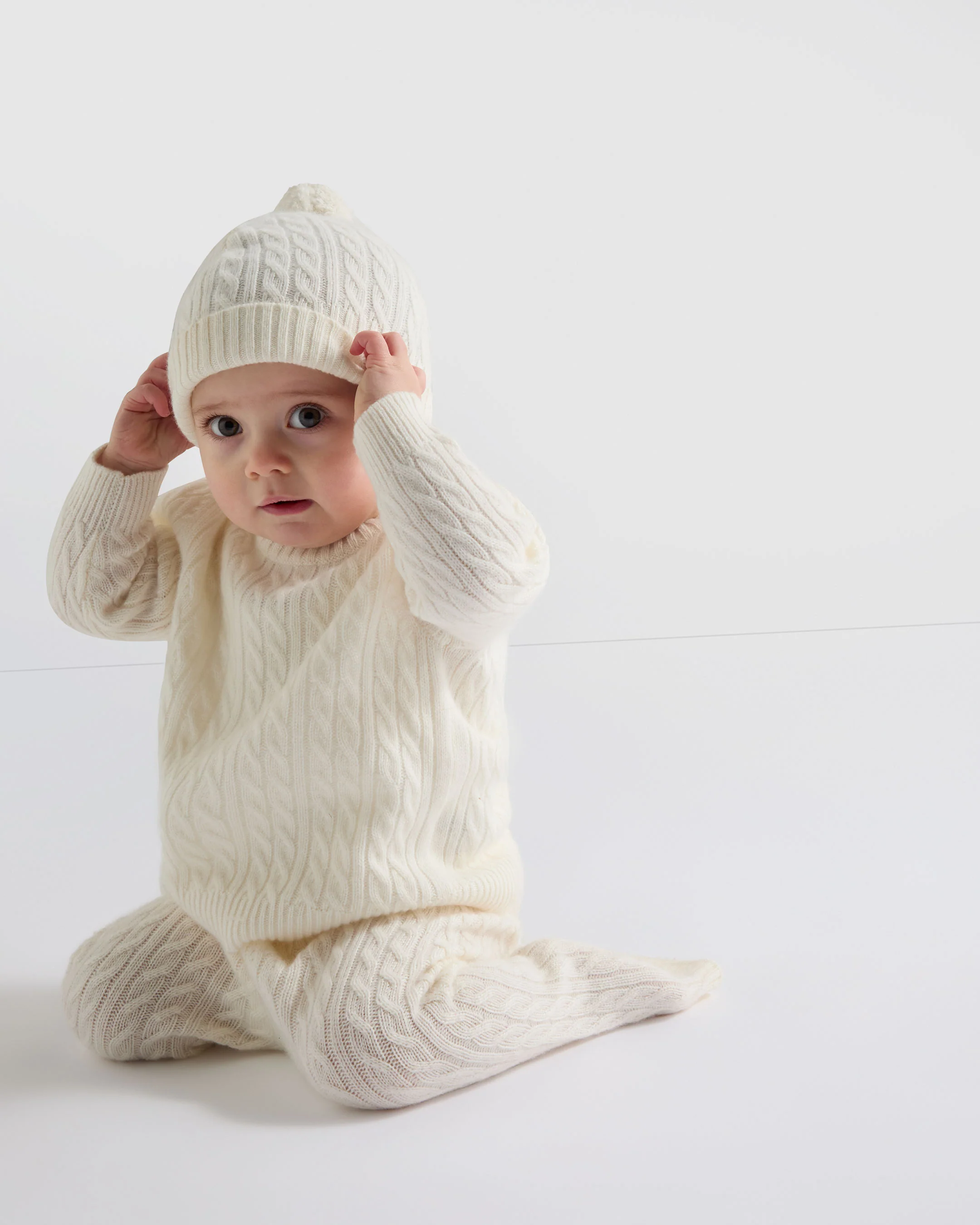 Cashmere Cable Hat New Ivory White - Image 2