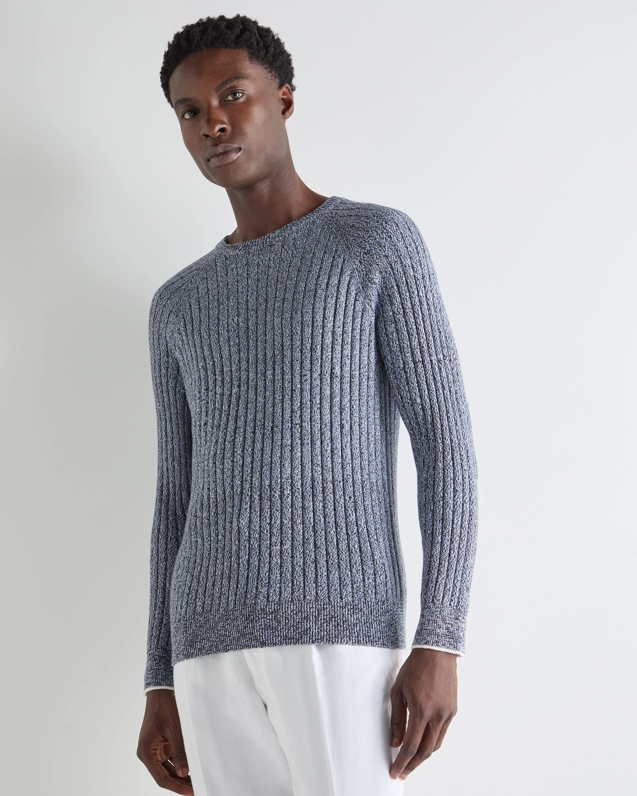 Men's Marl Cotton Cashmere Jumper Blue Marl