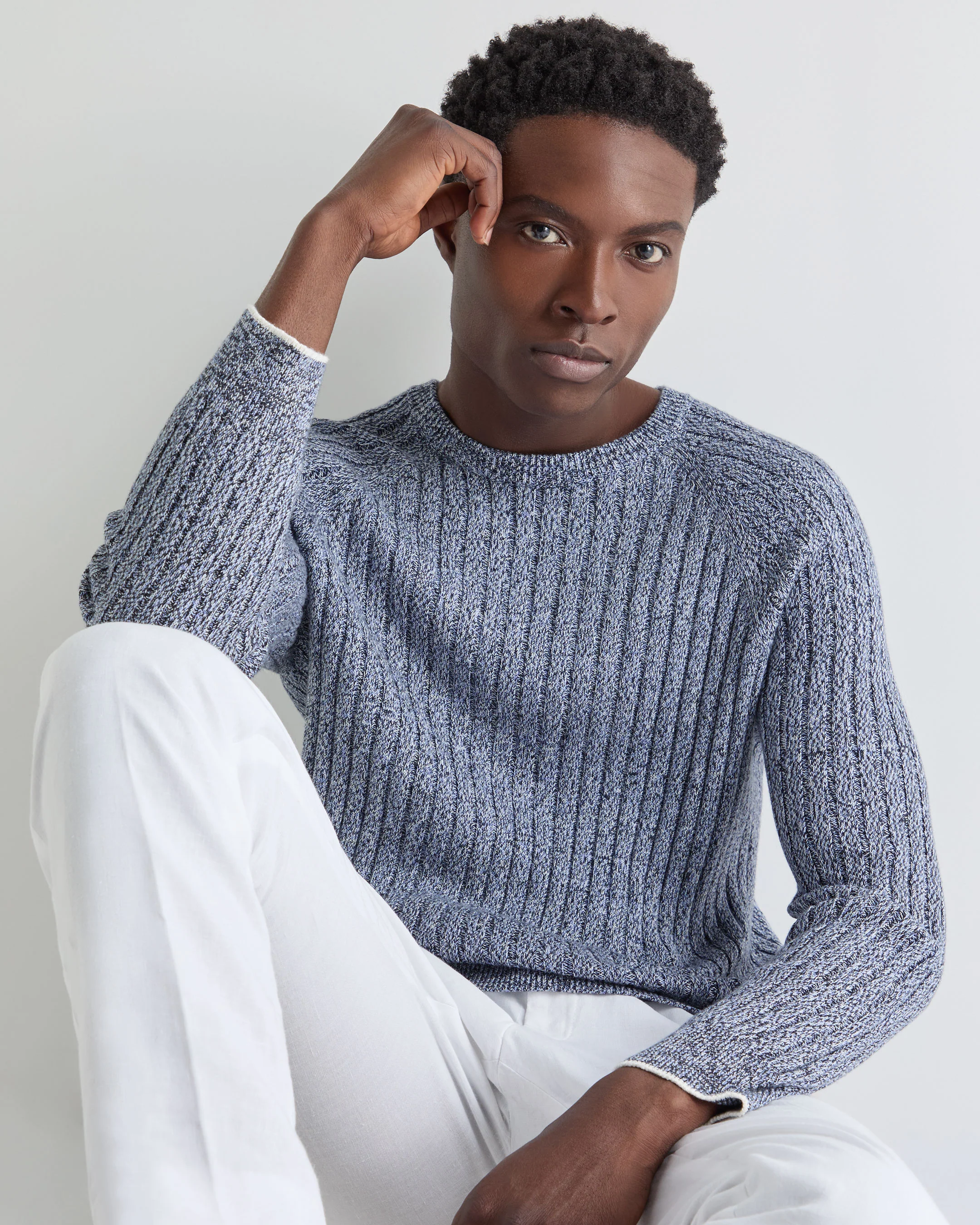 Men's Marl Cotton Cashmere Jumper Blue Marl - Image 5