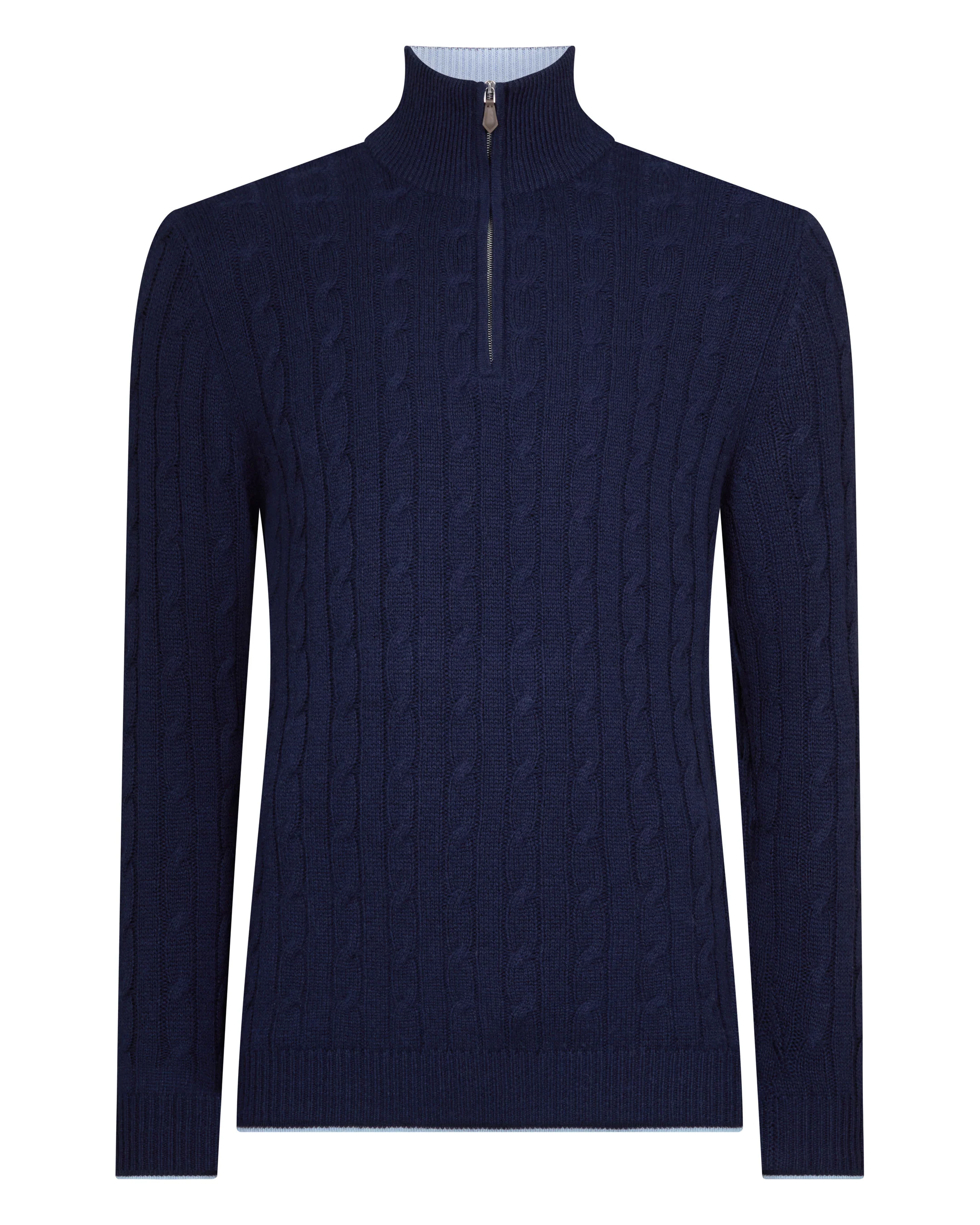 Men's Albemarle Cable Half Zip Cashmere Jumper Deep French Blue - Image 2