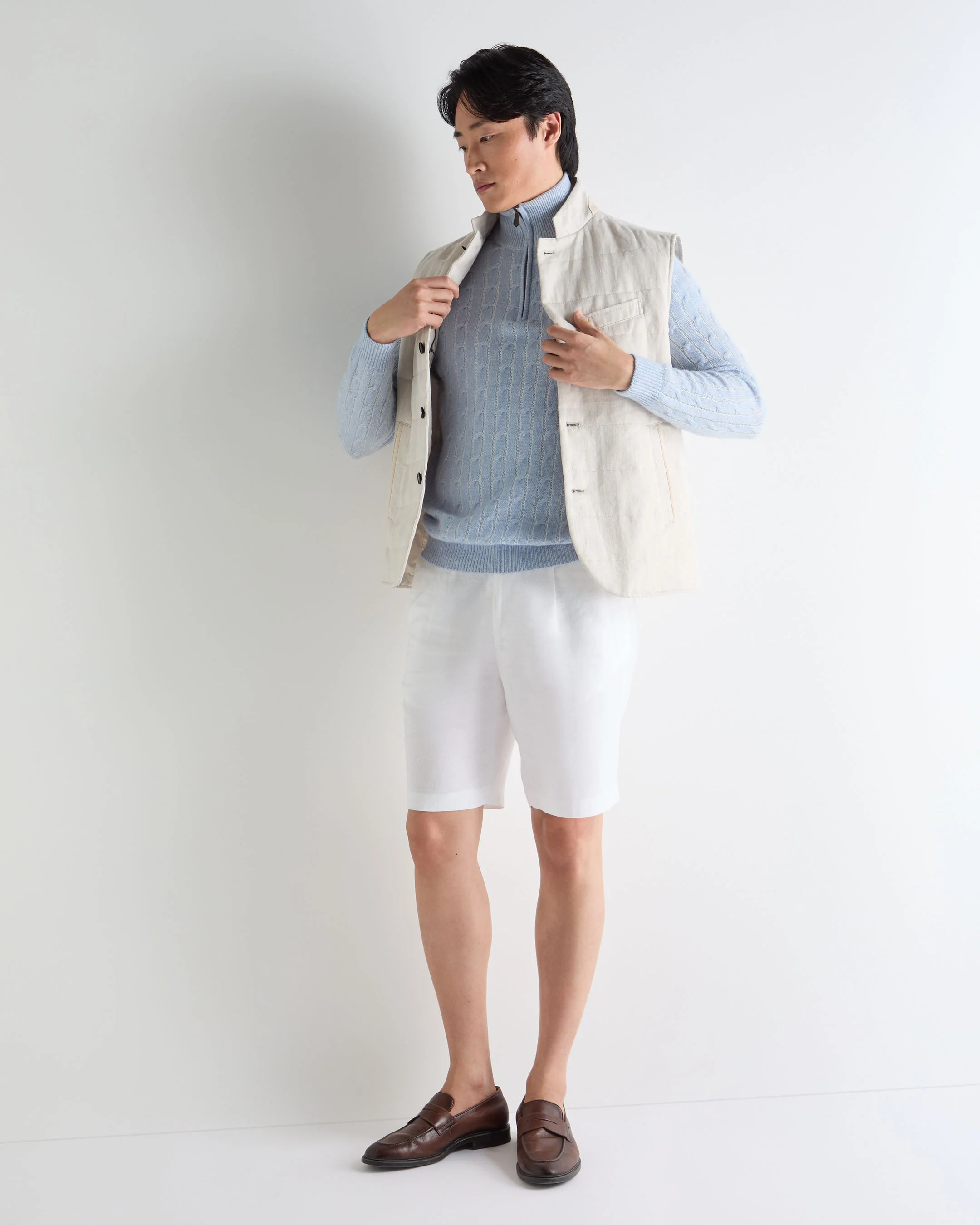 Men's Albemarle Cable Half Zip Cashmere Jumper Sea Mist Blue - Image 3