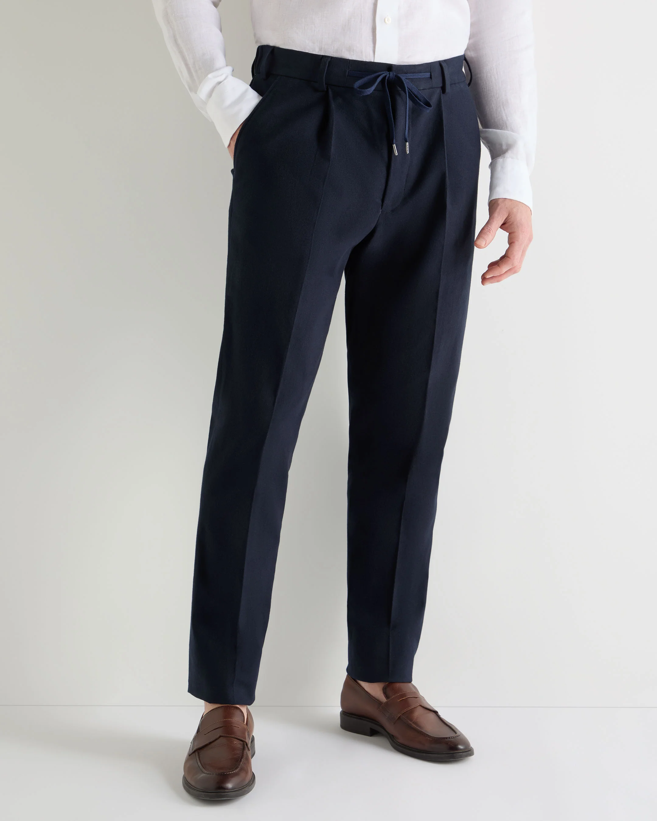Men's Atrani Drawstring Cotton Trousers Navy Blue