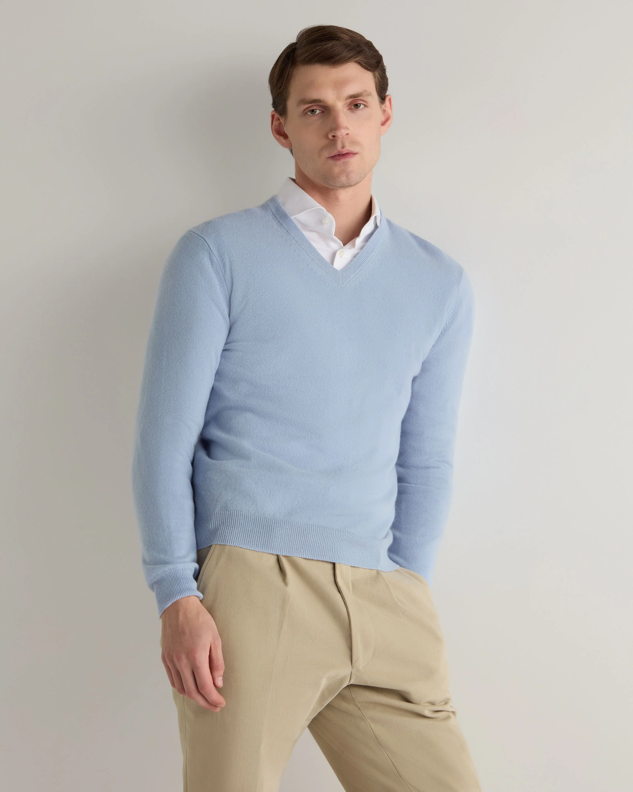 Men's Burlington V Neck Cashmere Jumper Sea Mist Blue