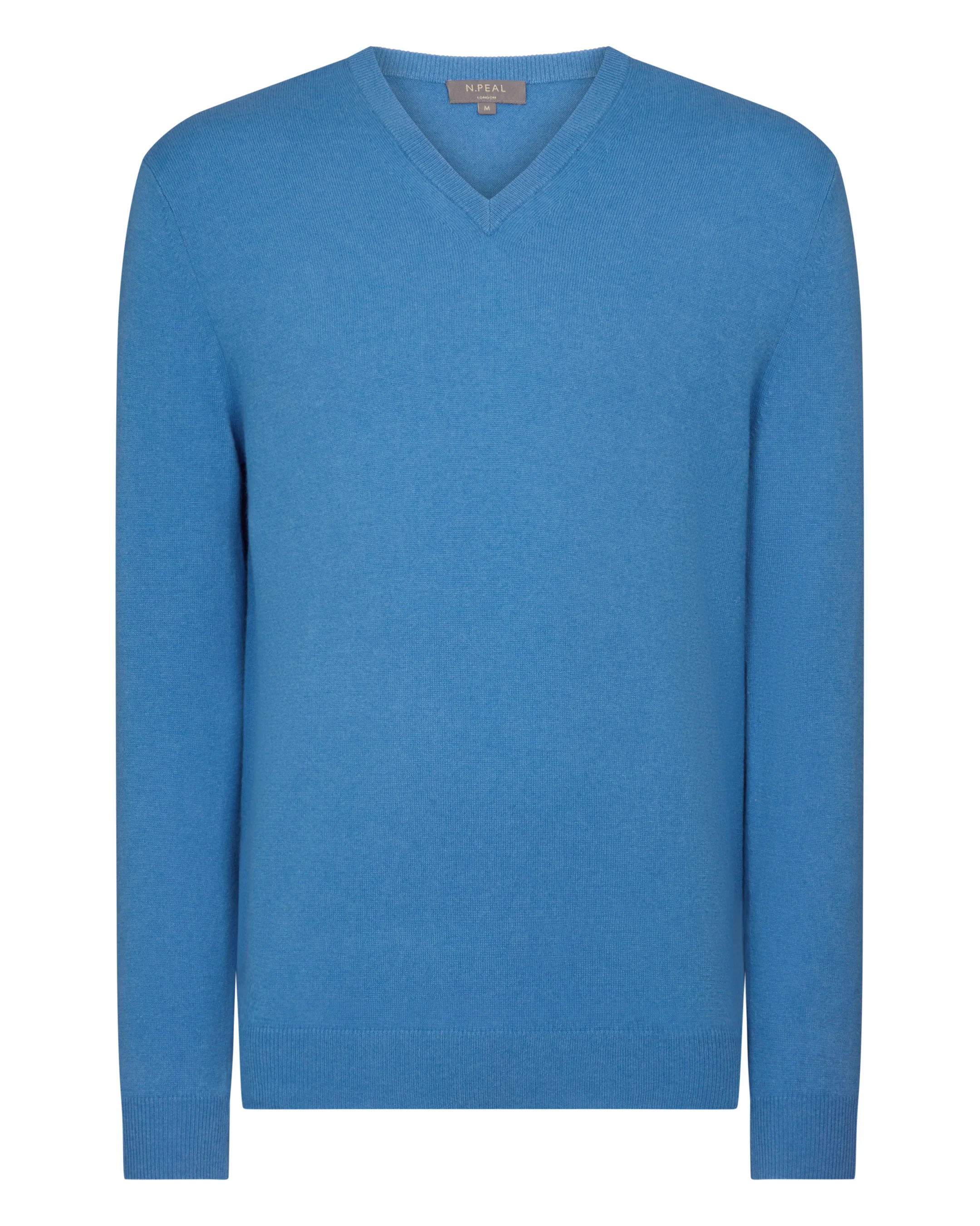 Men's Burlington V Neck Cashmere Jumper Sunshine Blue - Image 2