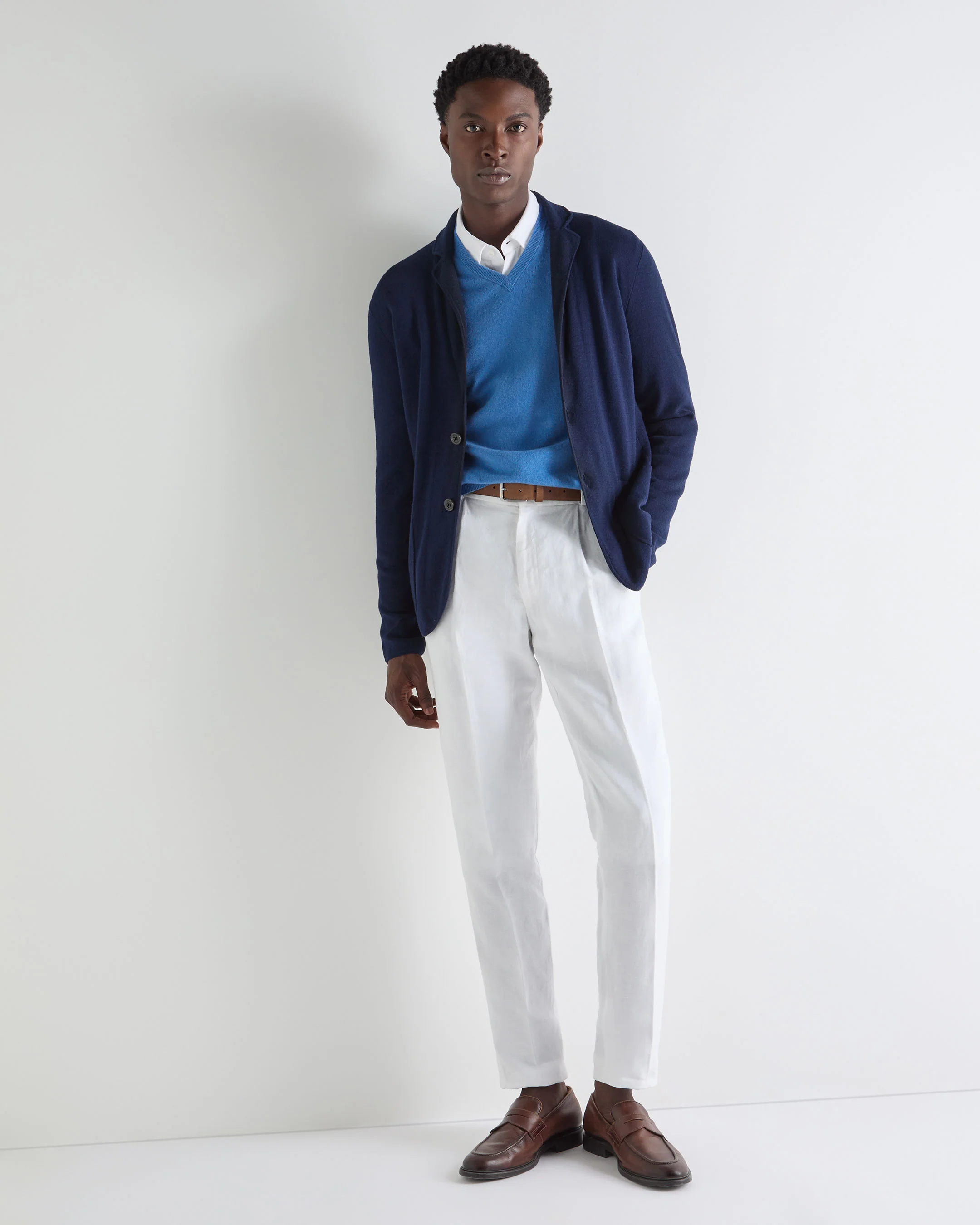 Men's Burlington V Neck Cashmere Jumper Sunshine Blue - Image 3