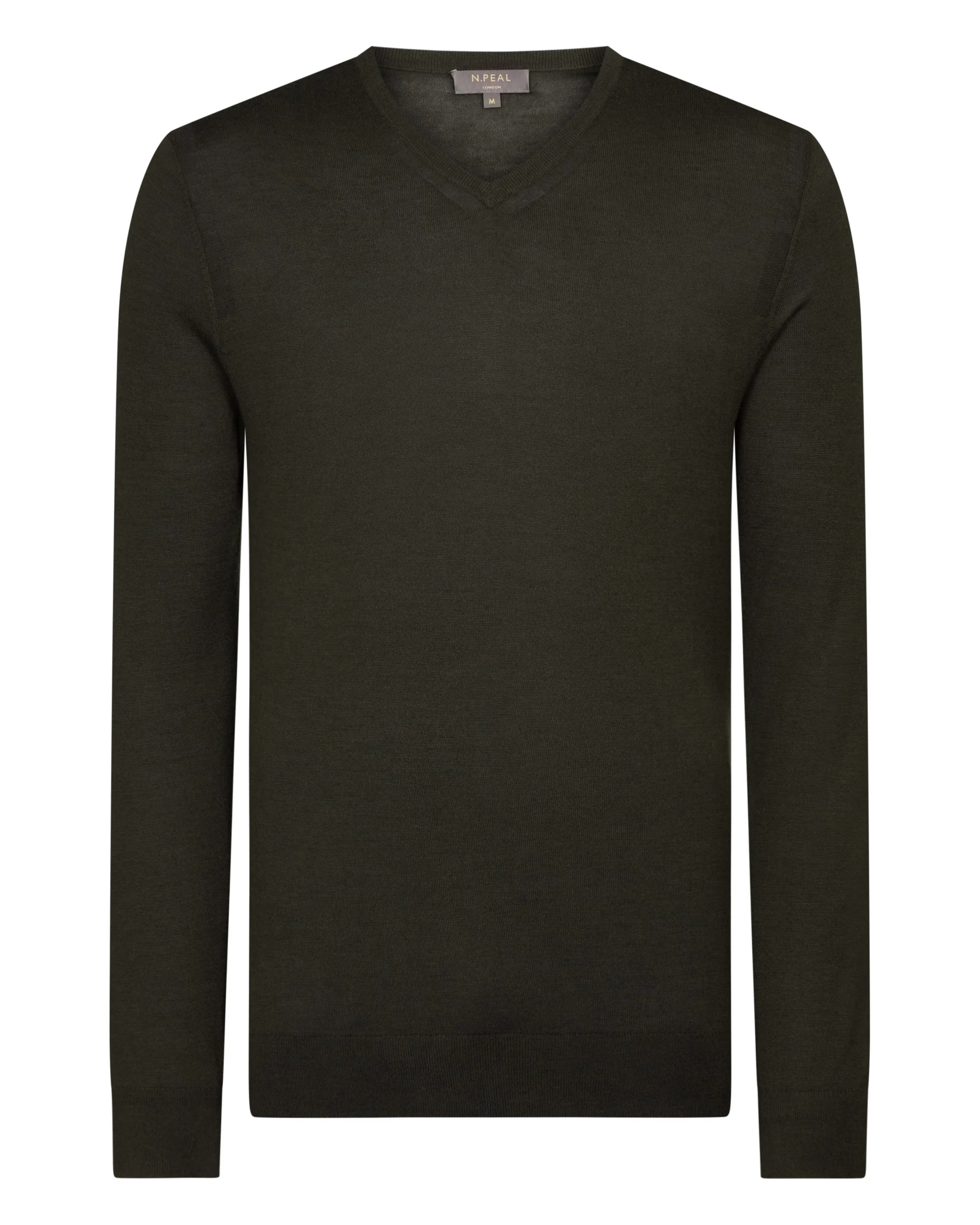 Men's Conduit Fine Gauge Cashmere V Neck Jumper Arabica Khaki Green - Image 2