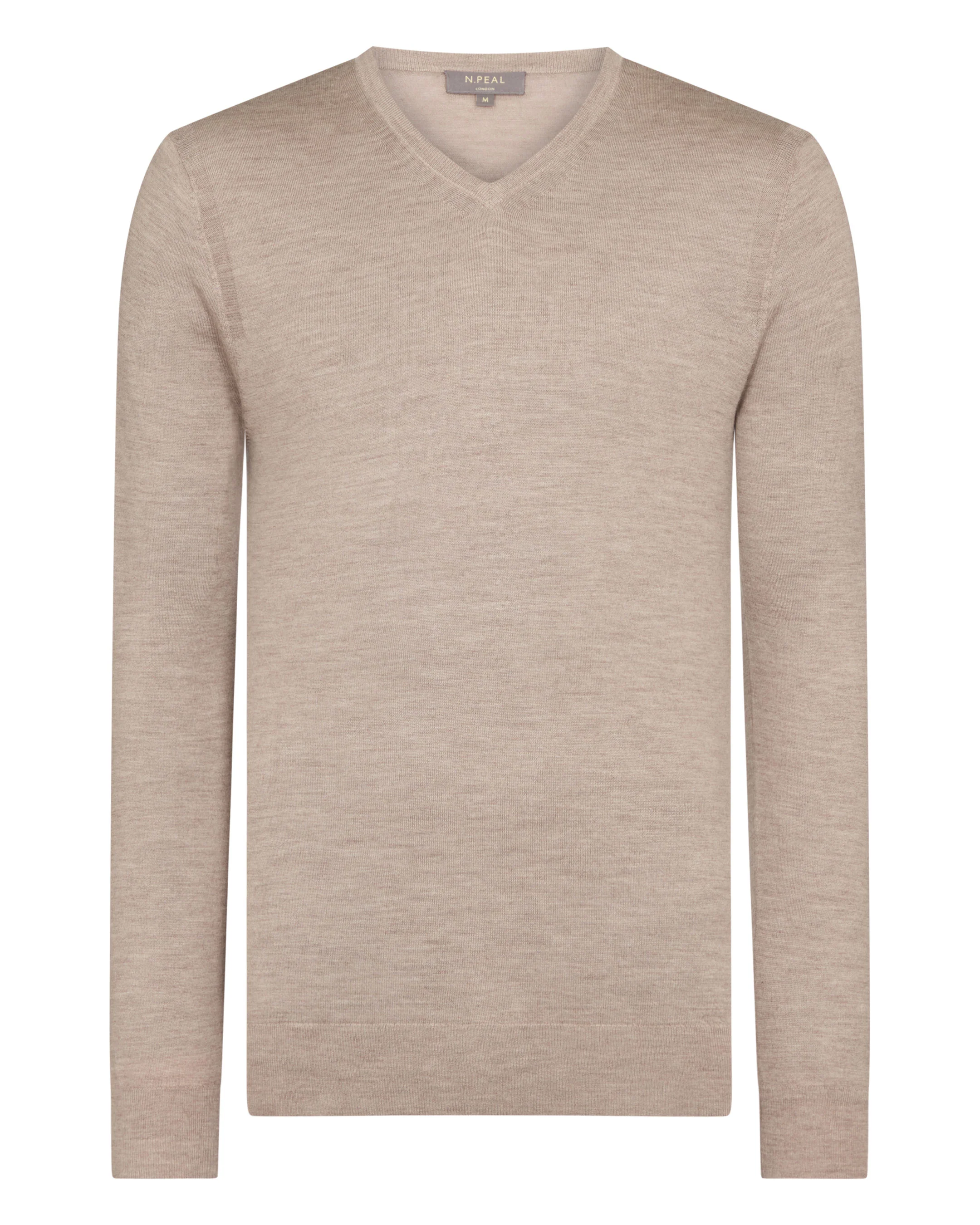 Men's Conduit Fine Gauge Cashmere V Neck Jumper Soft Taupe Brown - Image 2