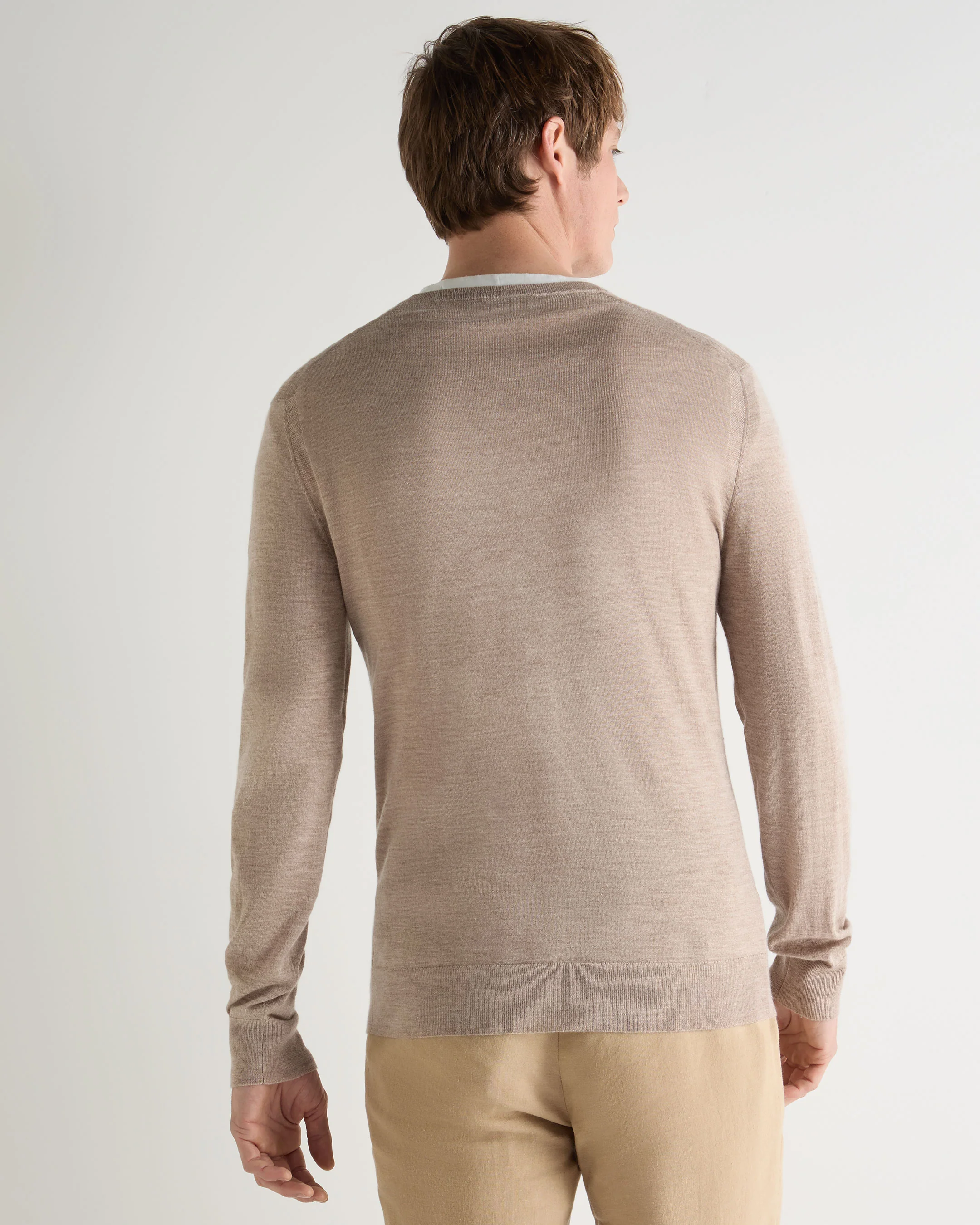 Men's Conduit Fine Gauge Cashmere V Neck Jumper Soft Taupe Brown - Image 4