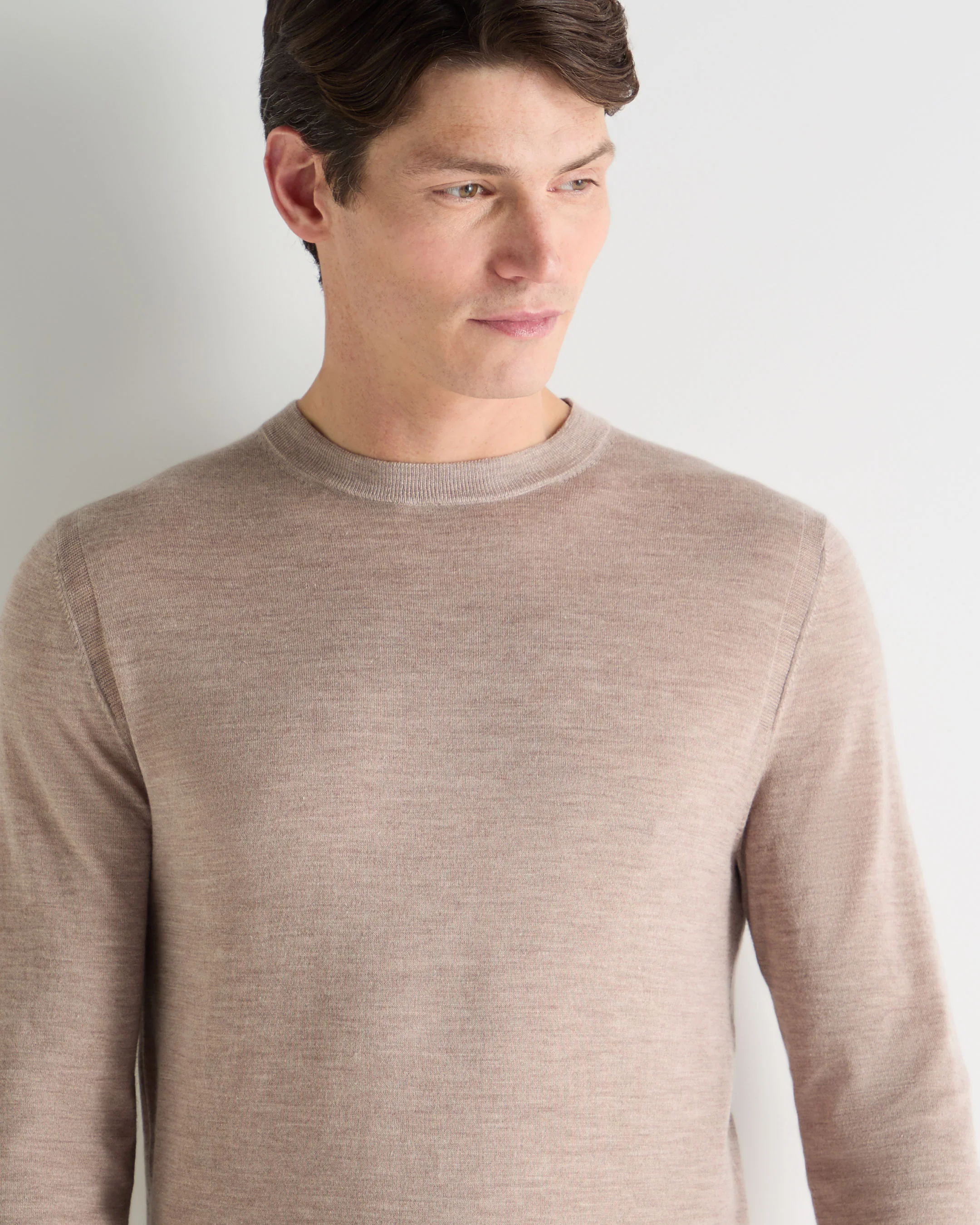 Men's Covent Fine Gauge Cashmere Round Neck Jumper Soft Taupe Brown - Image 5
