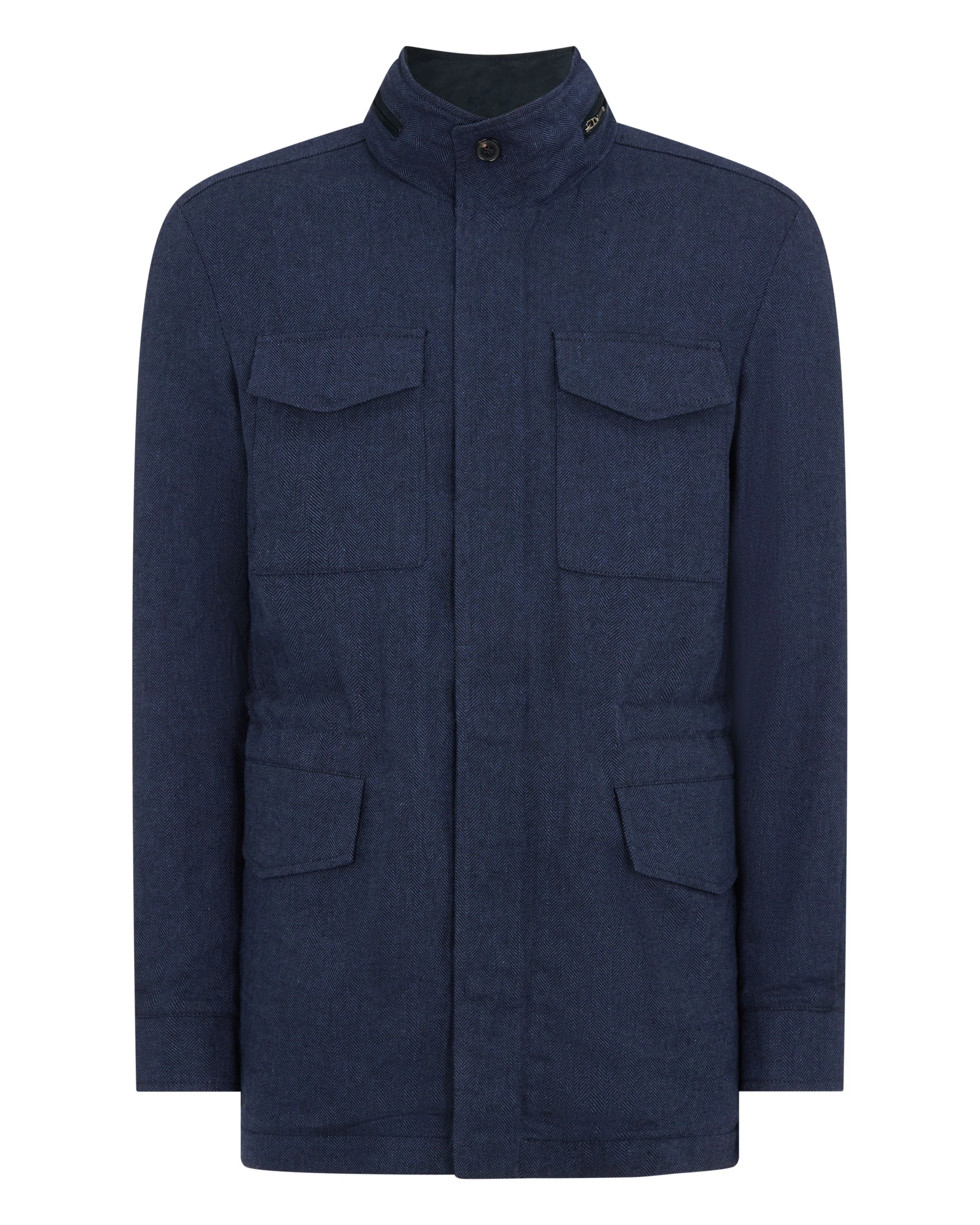 Men's Hampton Linen Blend Field Jacket Navy Blue Herringbone - Image 2
