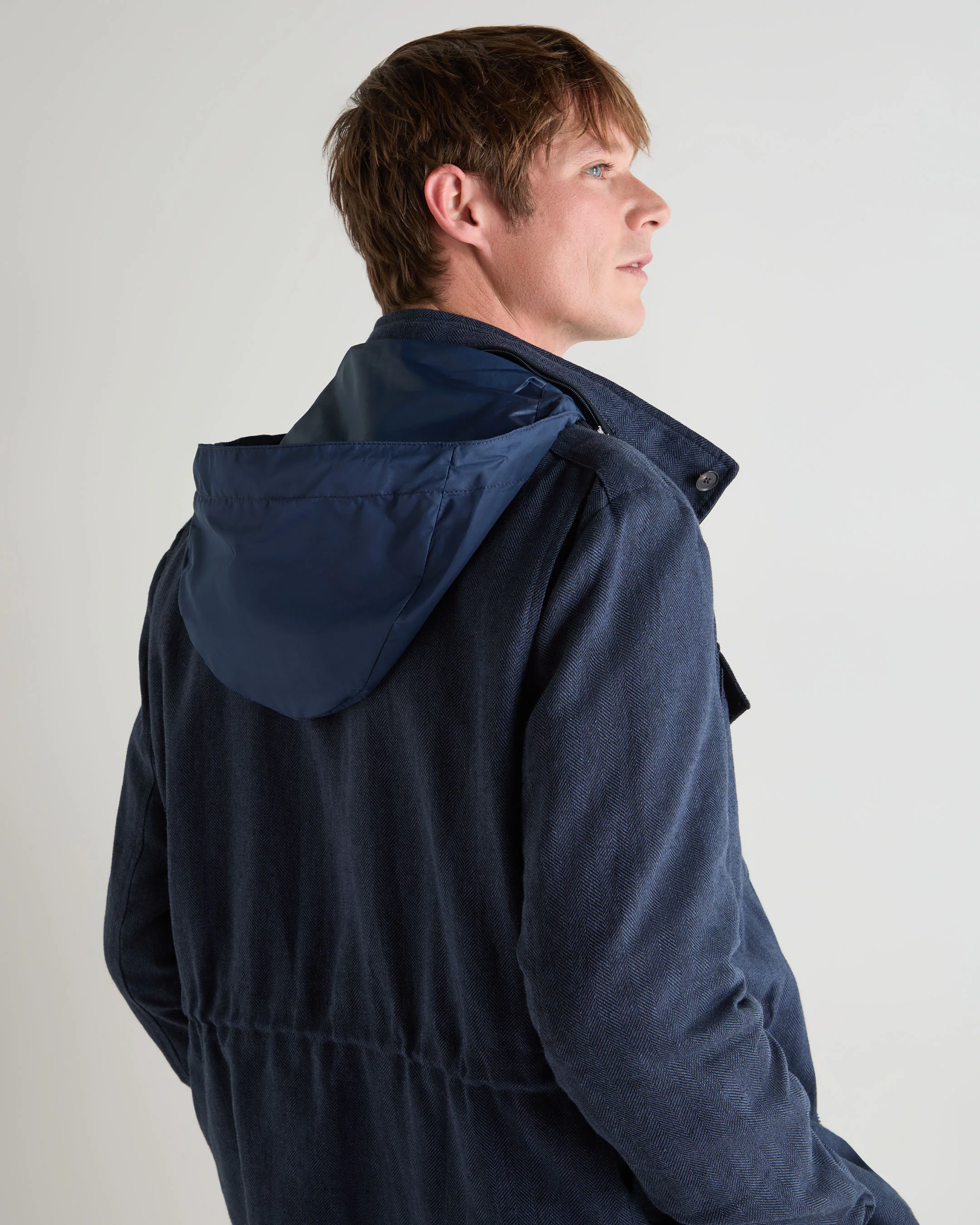 Men's Hampton Linen Blend Field Jacket Navy Blue Herringbone - Image 6