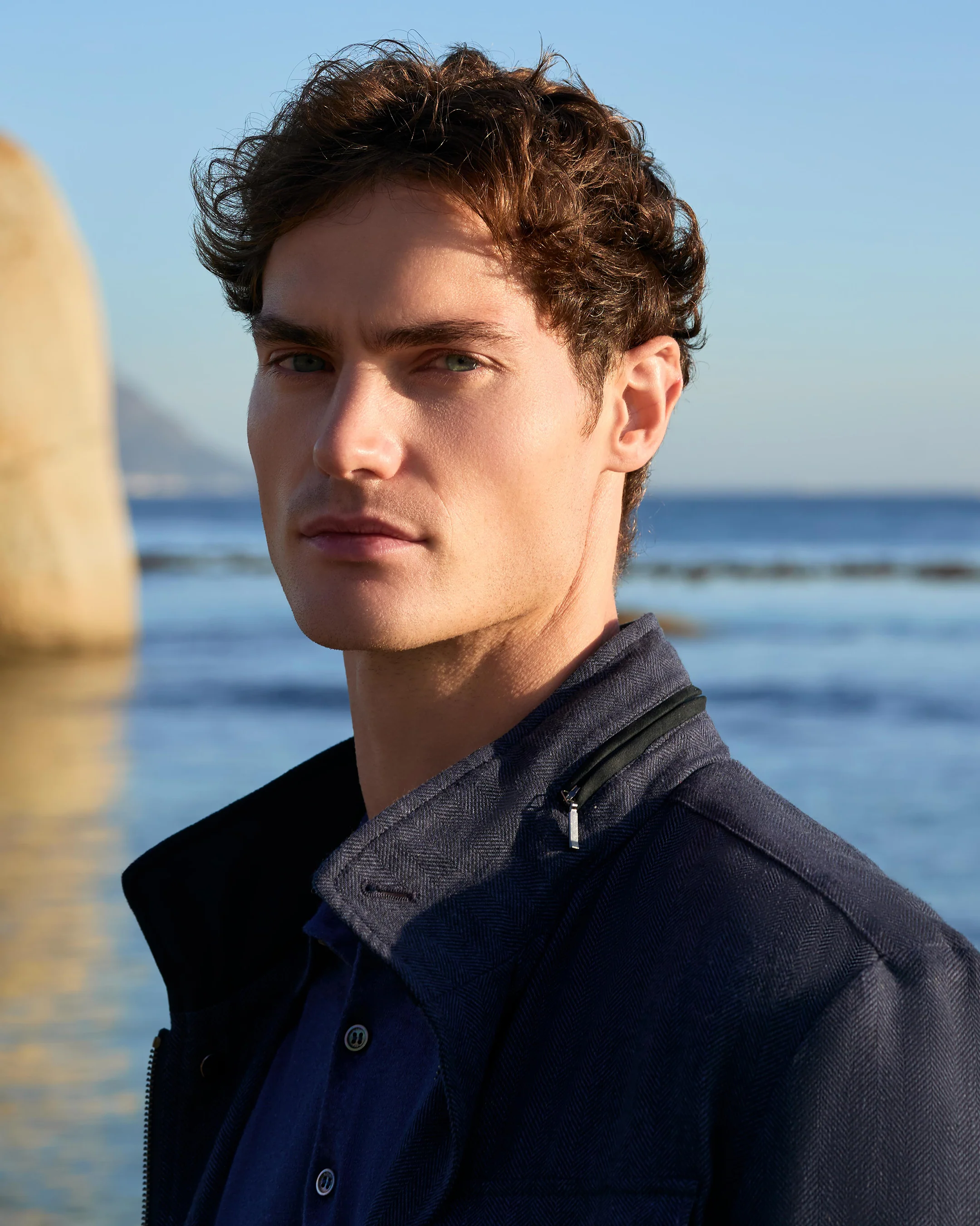 Men's Hampton Linen Blend Field Jacket Navy Blue Herringbone - Image 9