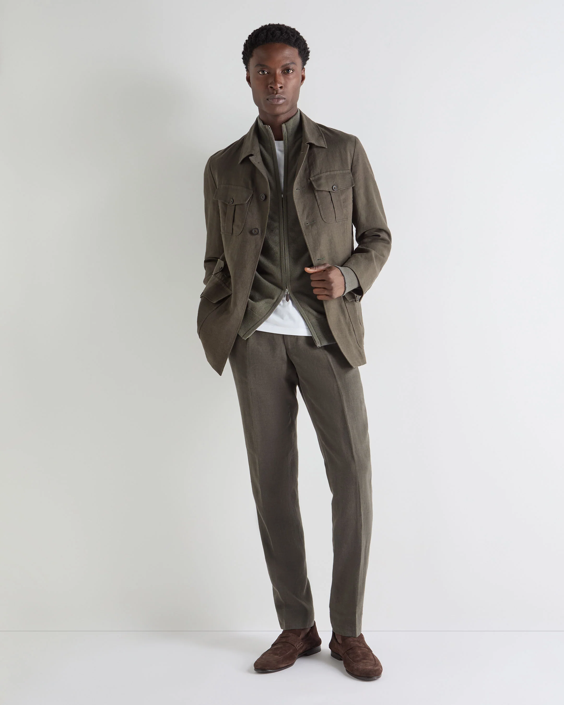 Men's Knightsbridge Full Zip Cashmere Jumper Olive Green - Image 3