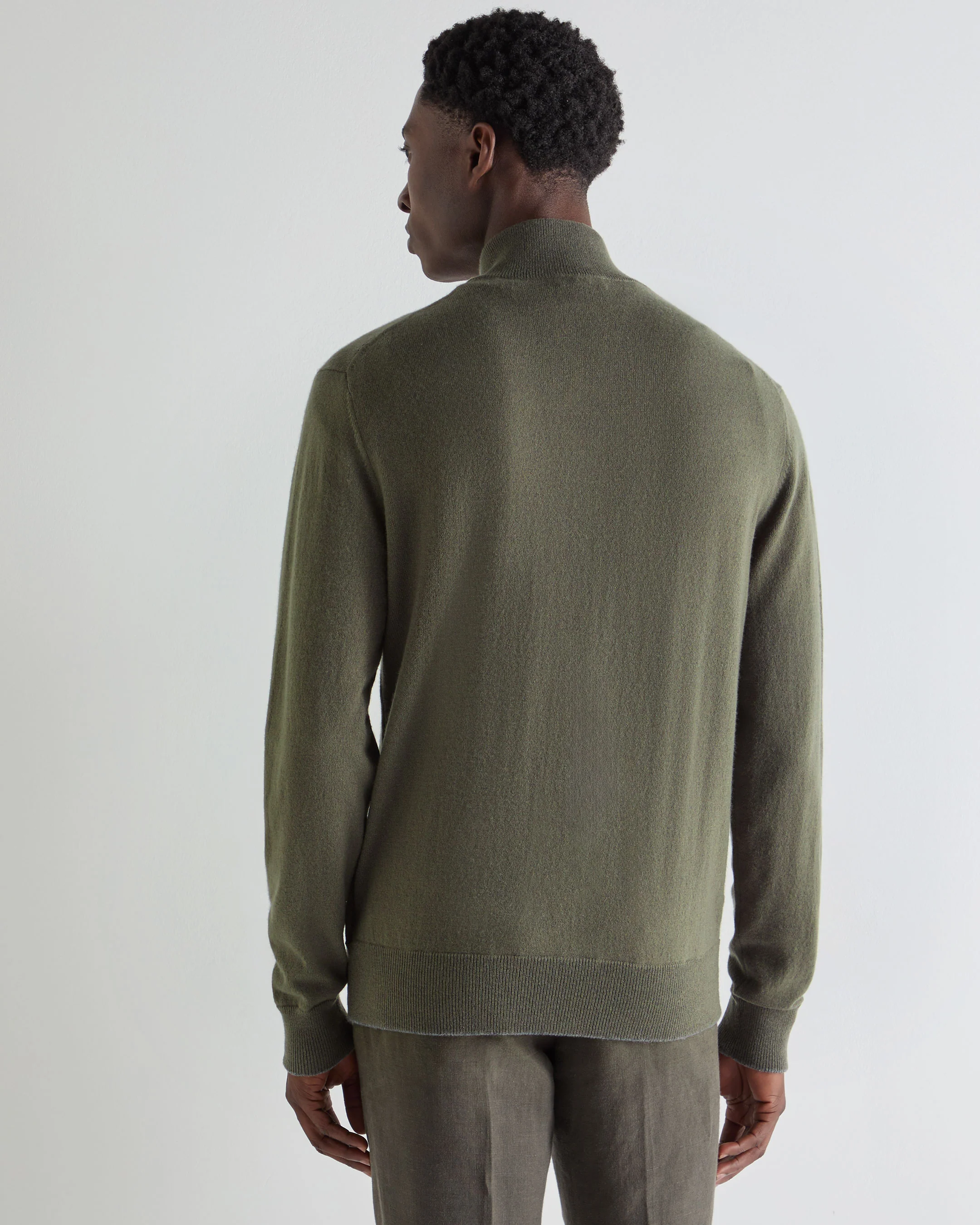Men's Knightsbridge Full Zip Cashmere Jumper Olive Green - Image 4