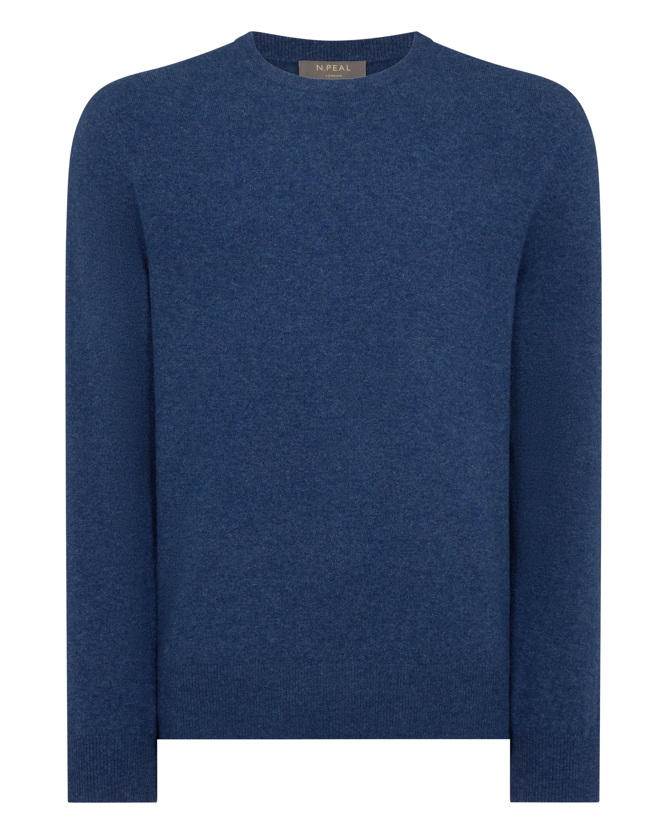 Men's Oxford Round Neck Cashmere Jumper Bright Denim Blue - Image 2