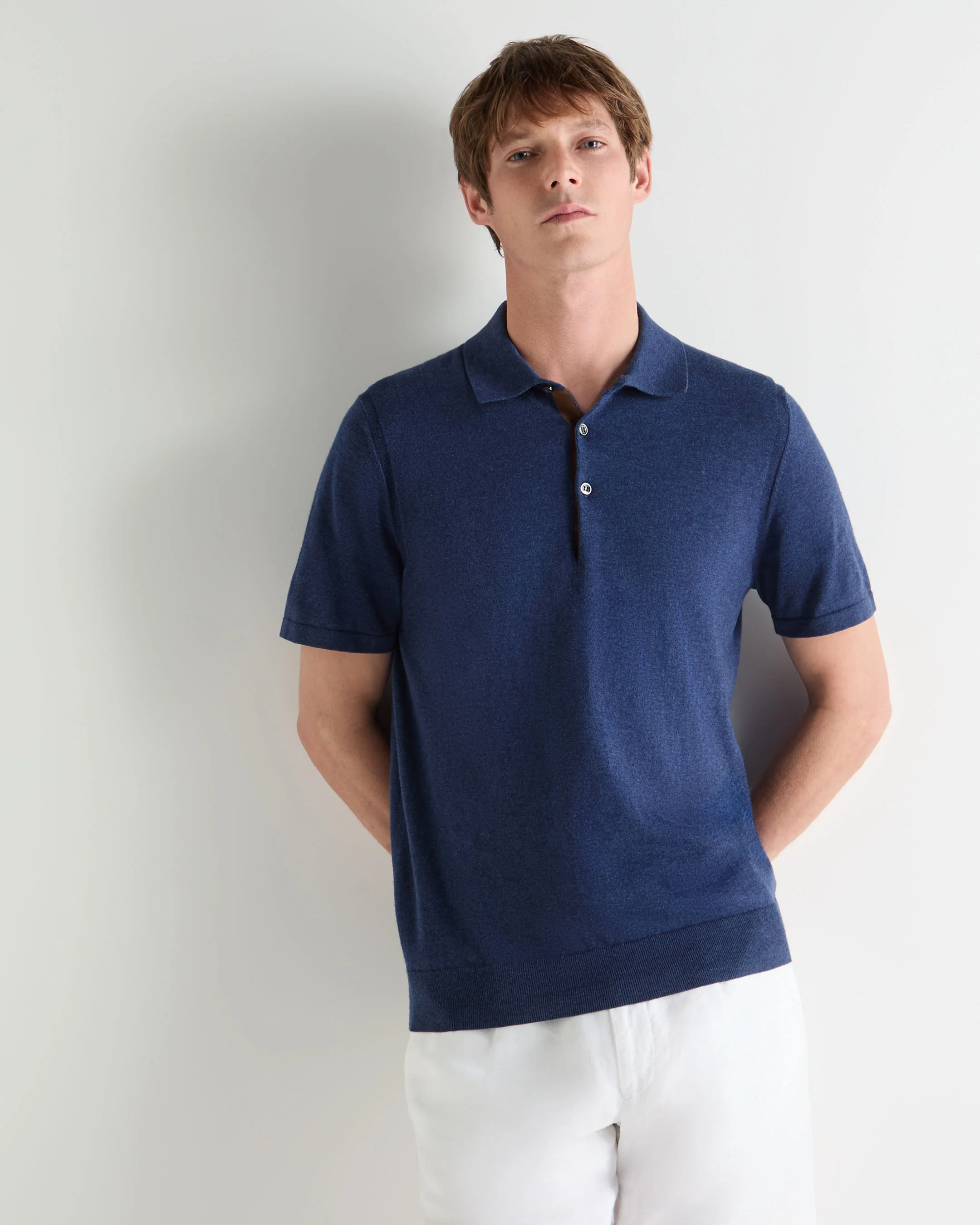 Men's Polzeath Cotton Cashmere Polo T-Shirt Dark Denim Blue - Image 3