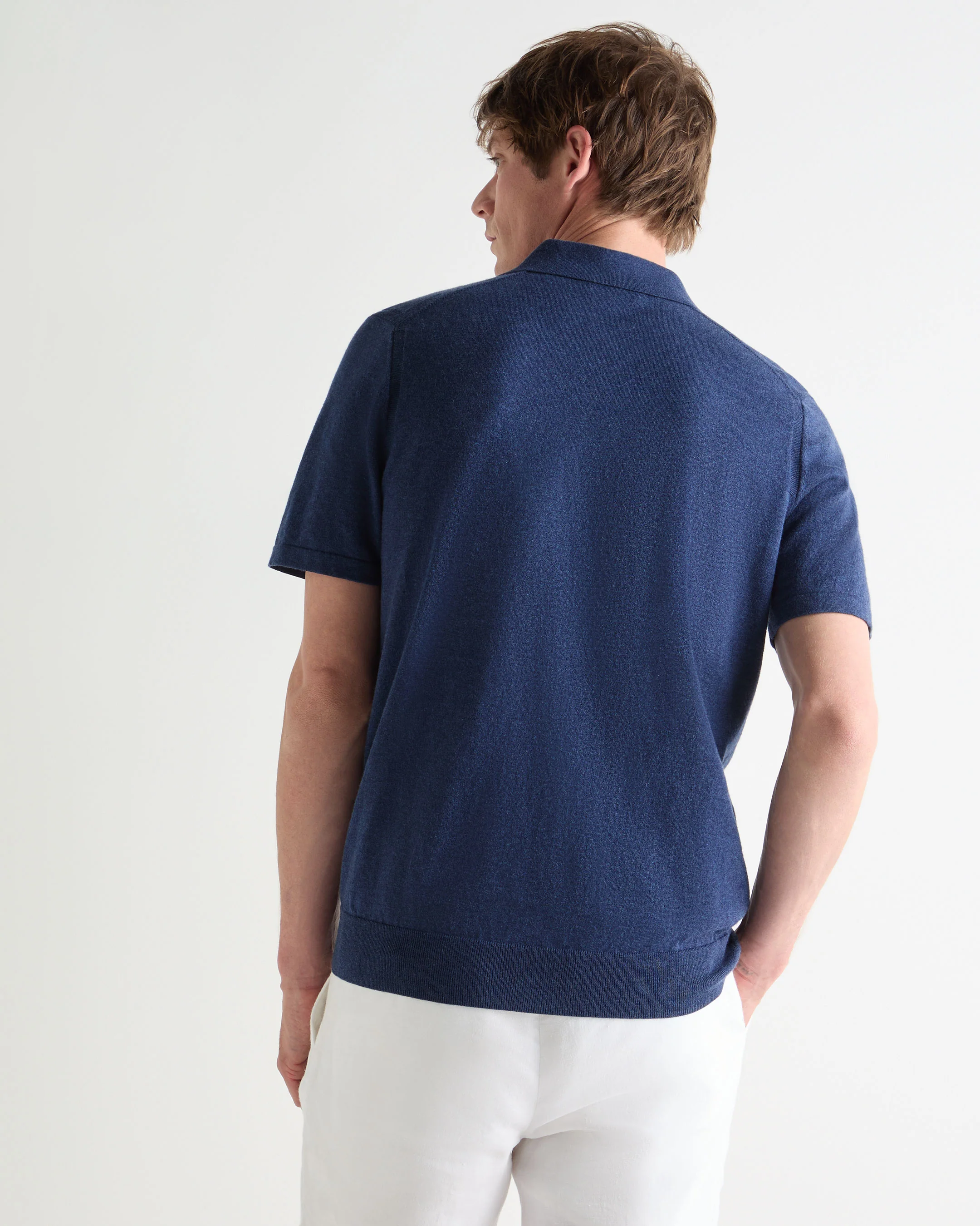 Men's Polzeath Cotton Cashmere Polo T-Shirt Dark Denim Blue - Image 5