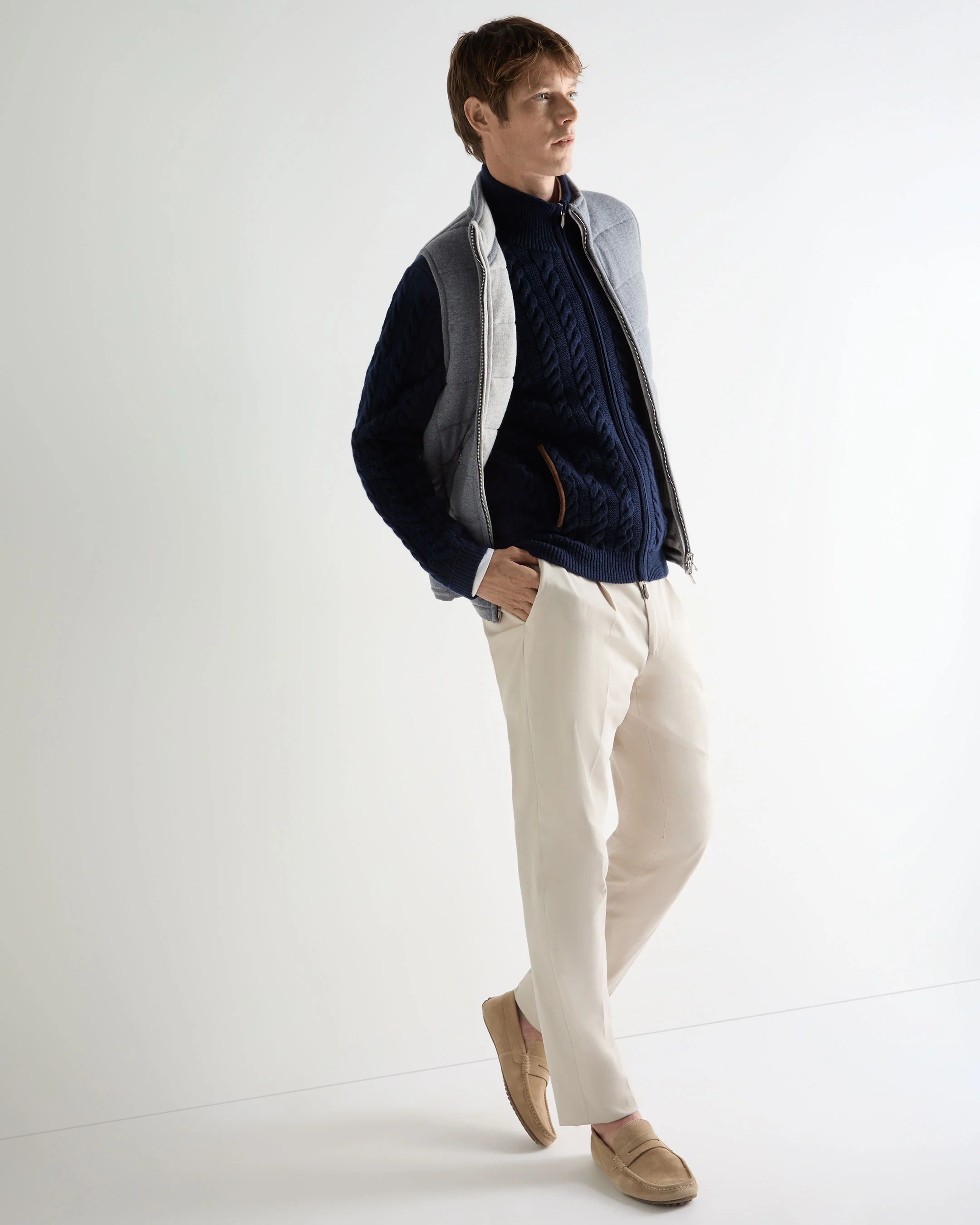 Men's Richmond Cable Cashmere Cardigan Deep French Blue - Image 3
