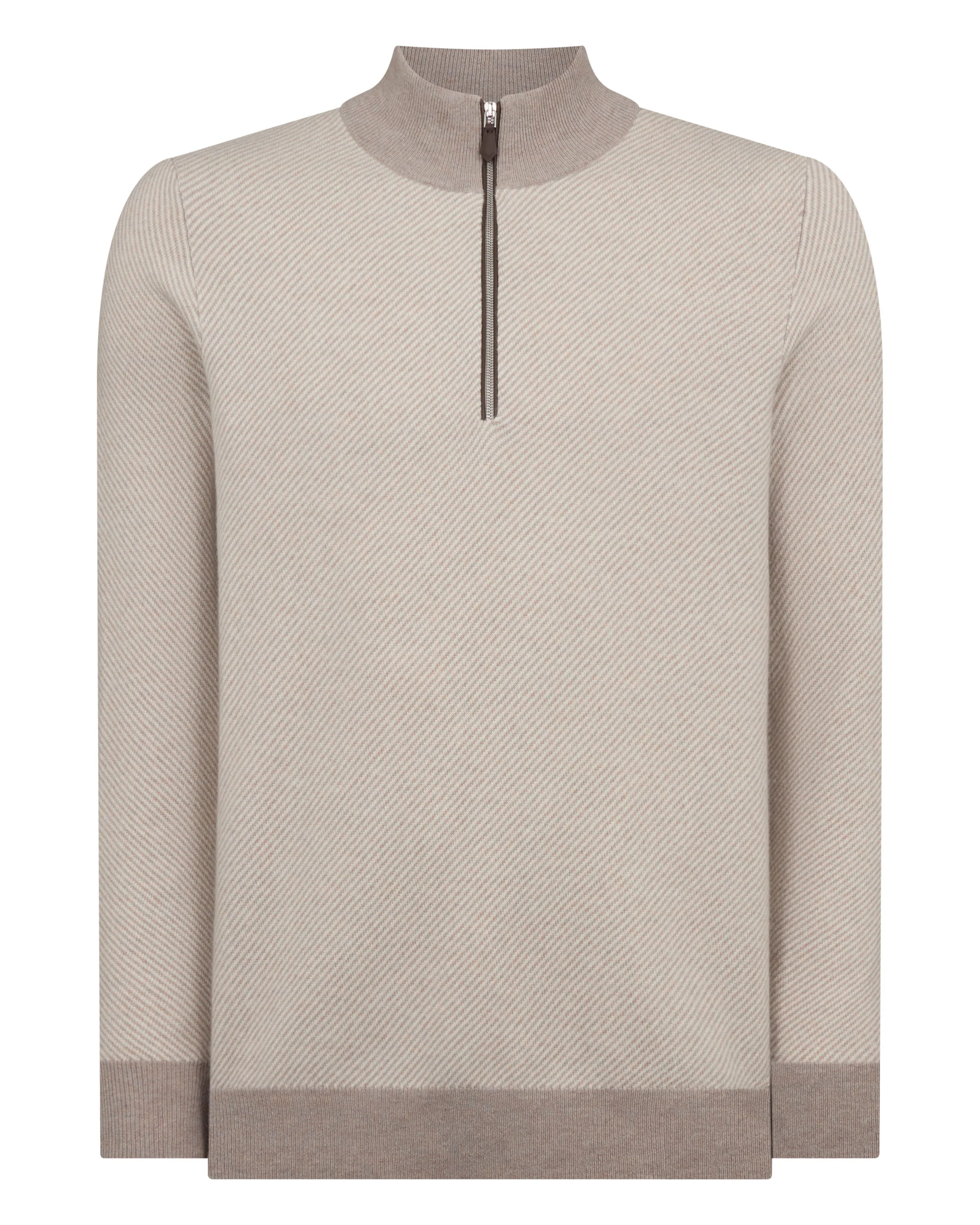 Men's Temple Jacquard Half Zip Cashmere Jumper Oat Grey - Image 2
