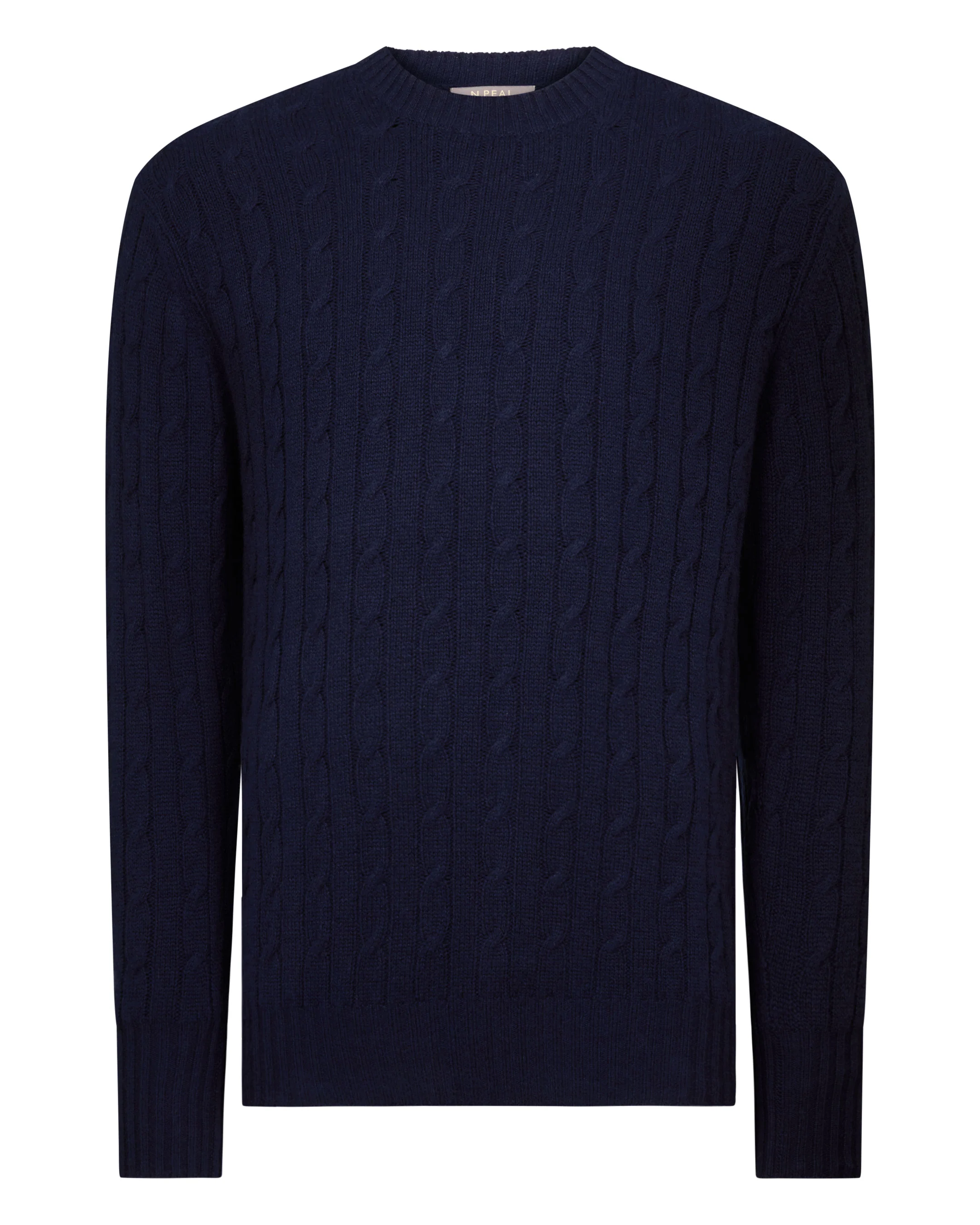 Men's Thames Cable Round Neck Cashmere Jumper Deep French Blue - Image 2