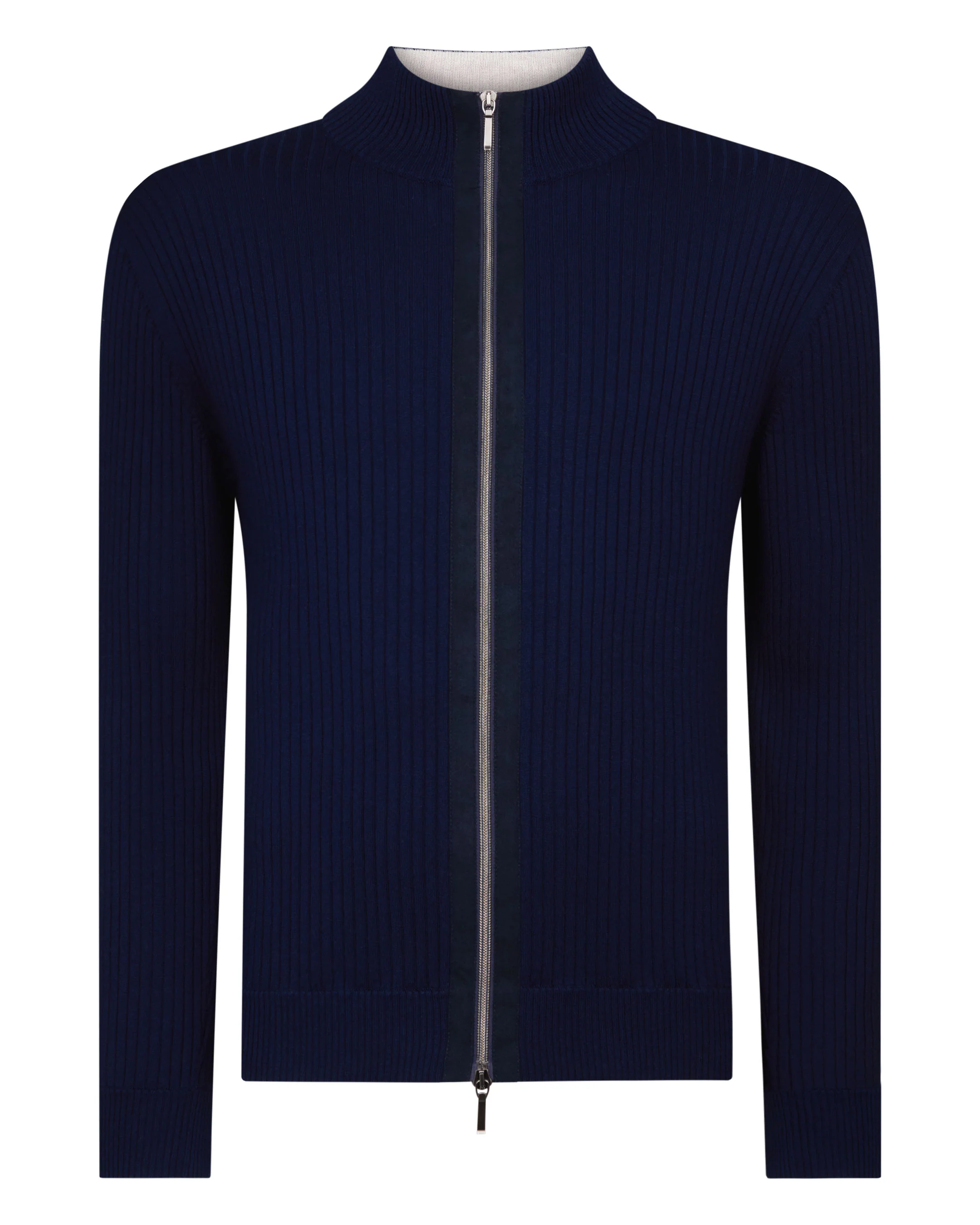 Men's Wide Rib Zip Through Cotton Blend Jumper Deep French Blue - Image 2