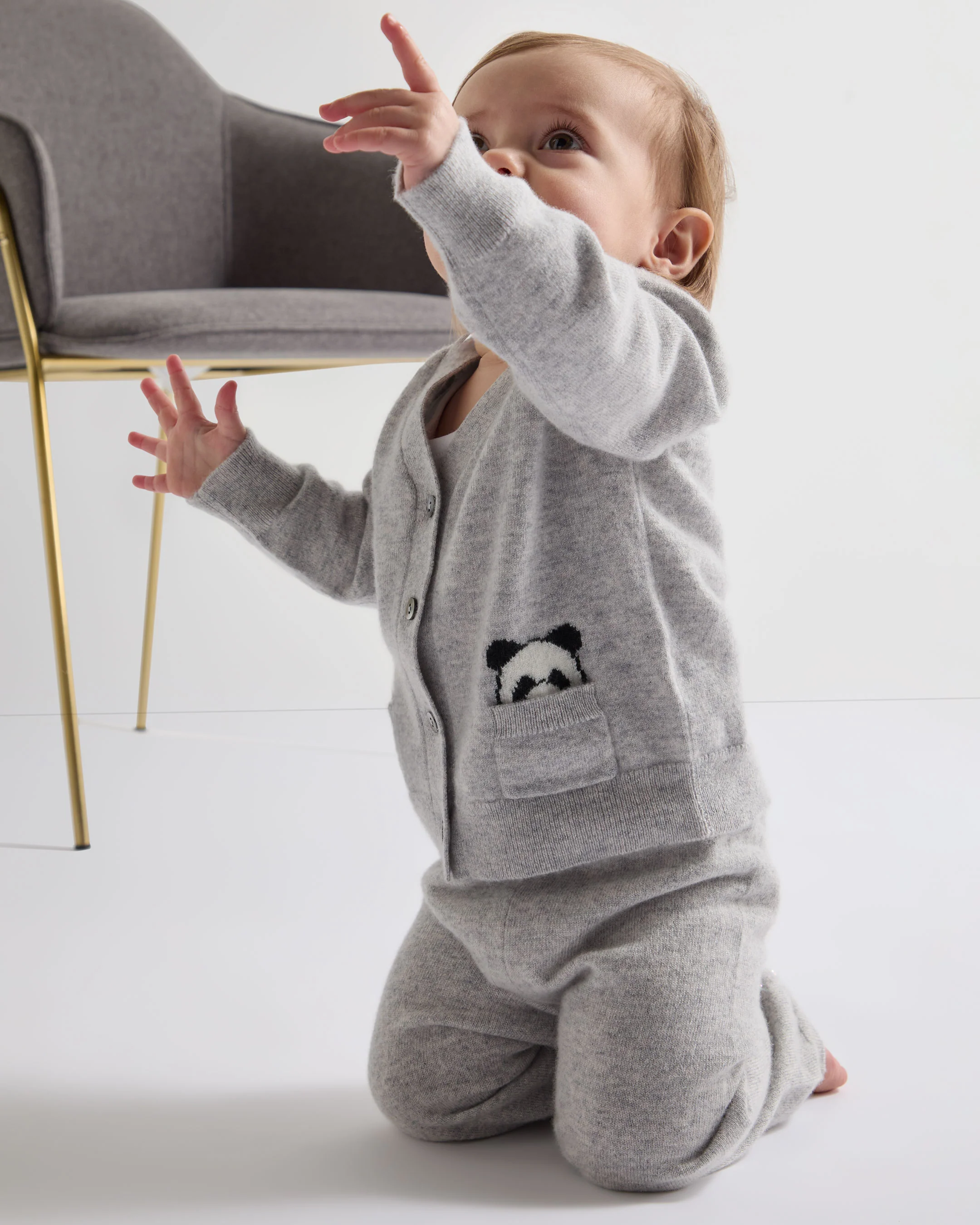 Panda Pocket Cashmere Cardigan Fumo Grey - Image 2