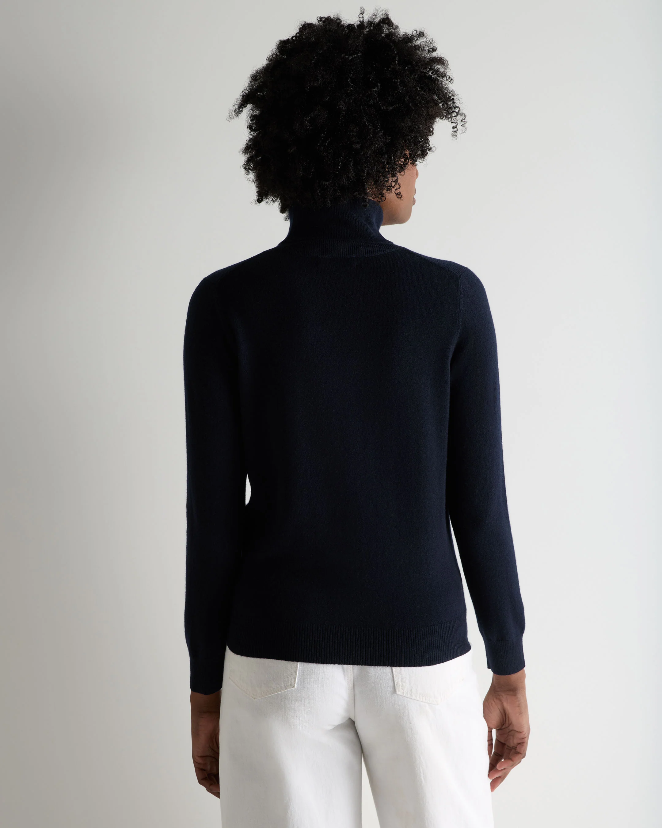 Women's Luna Roll Neck Cashmere Jumper Navy Blue - Image 4