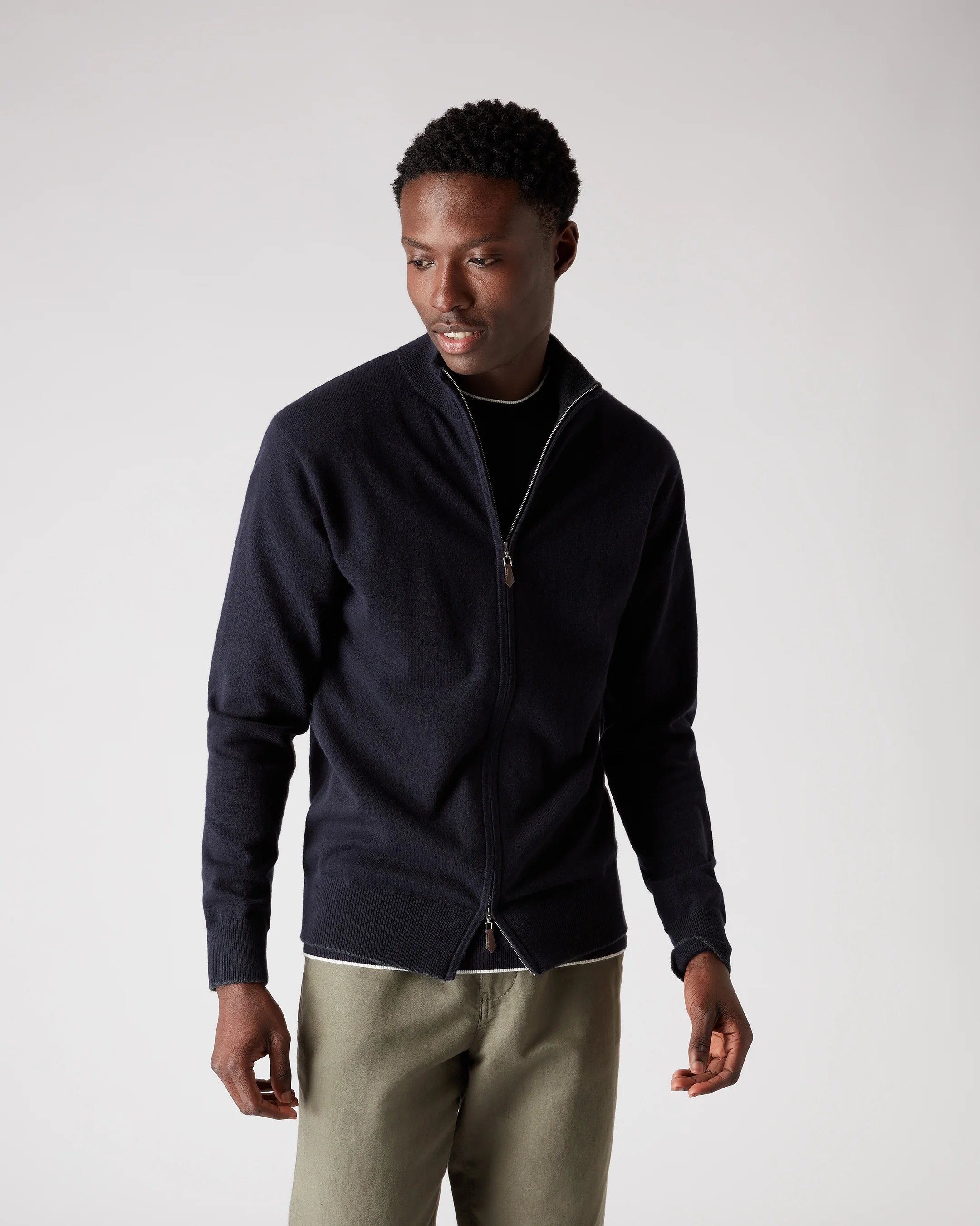 Men's Knightsbridge Full Zip Cashmere Jumper Navy Blue - Image 5