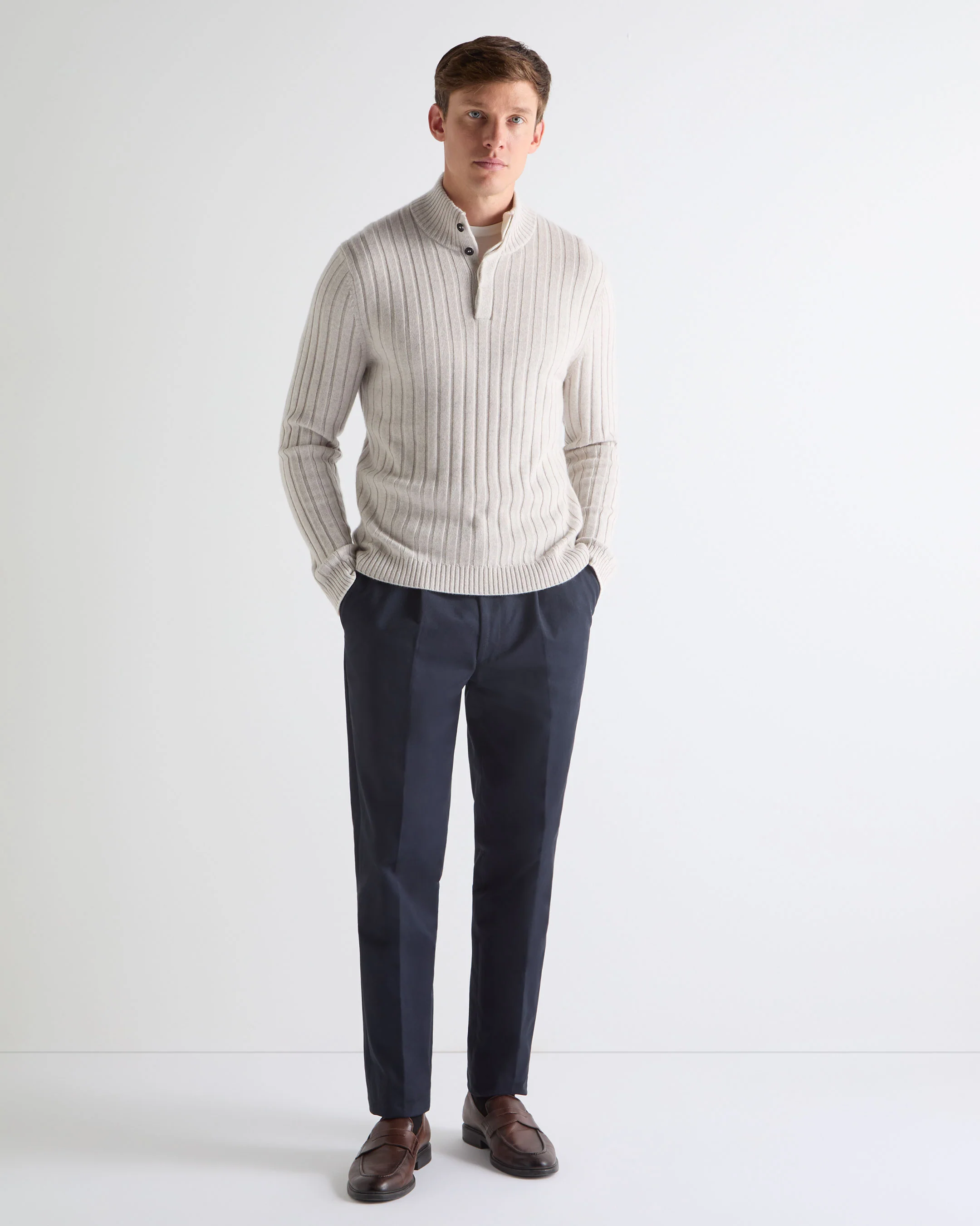 TUCCI RIB HALF BUTTON SWEATER Pebble Grey - Image 4
