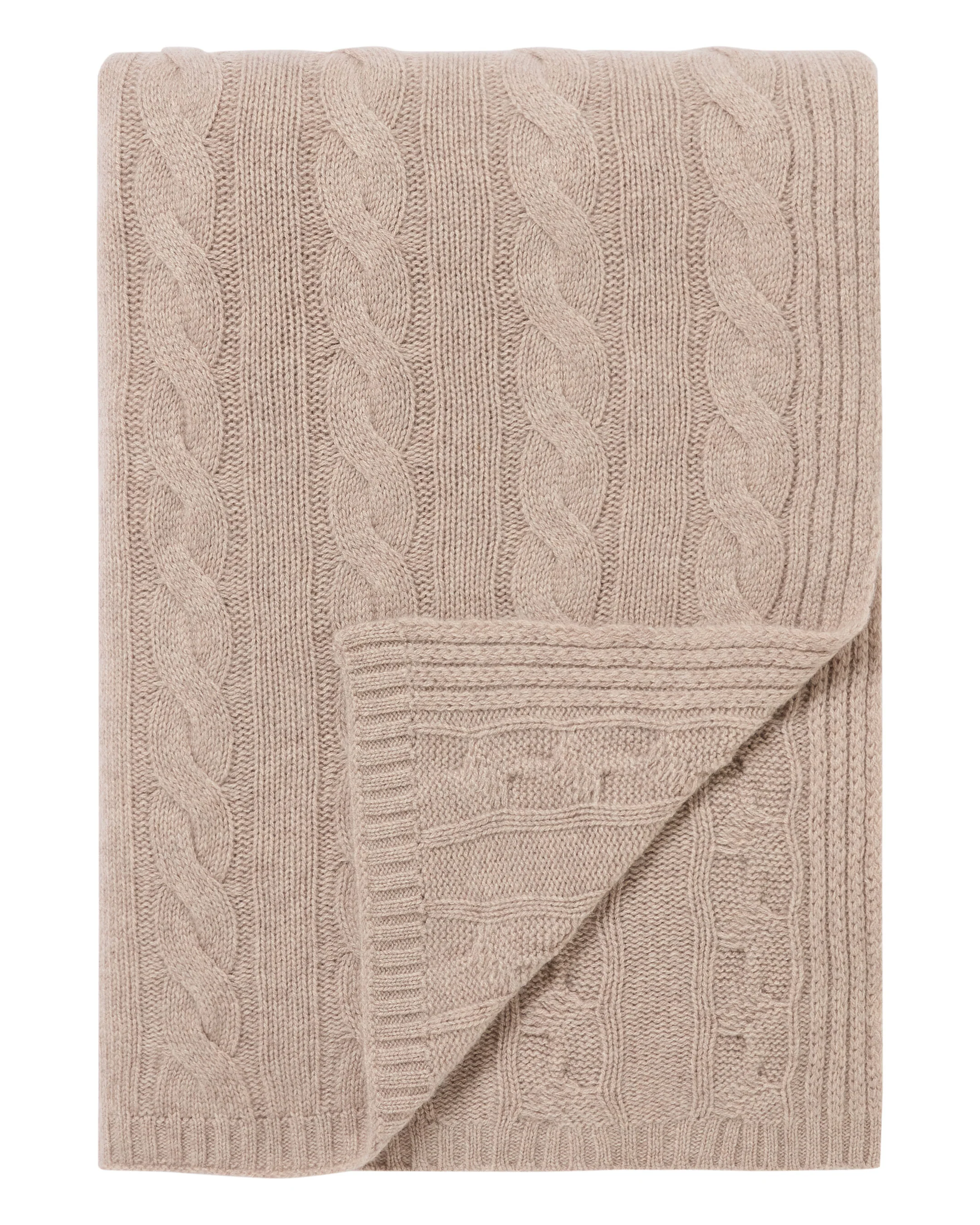 Unisex Cable Cashmere Throw Oatmeal Brown