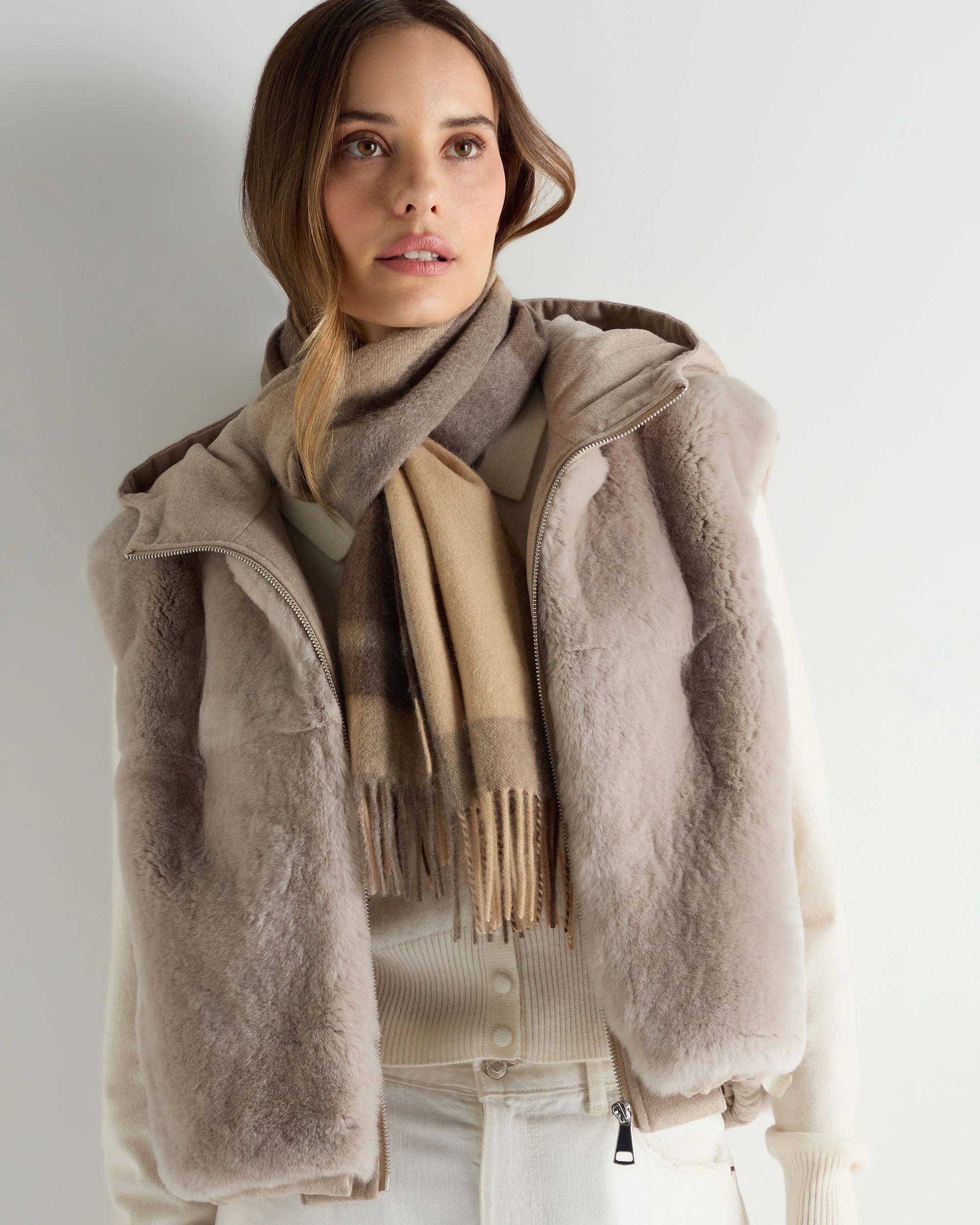 Unisex Cashmere Check Scarf Brown + Camel - Image 2