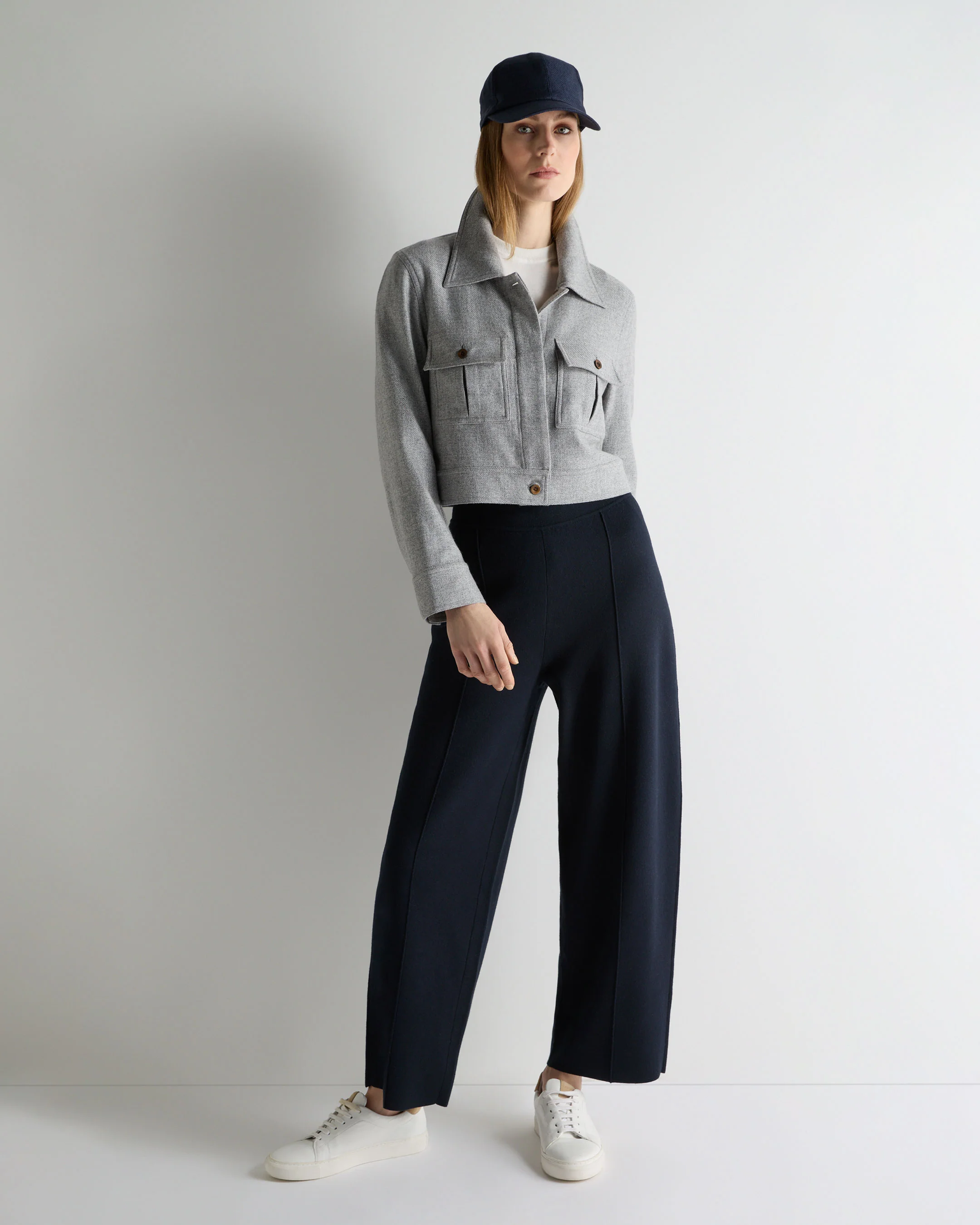 Women's Barrel Leg Cotton Blend Trouser Navy Blue - Image 3