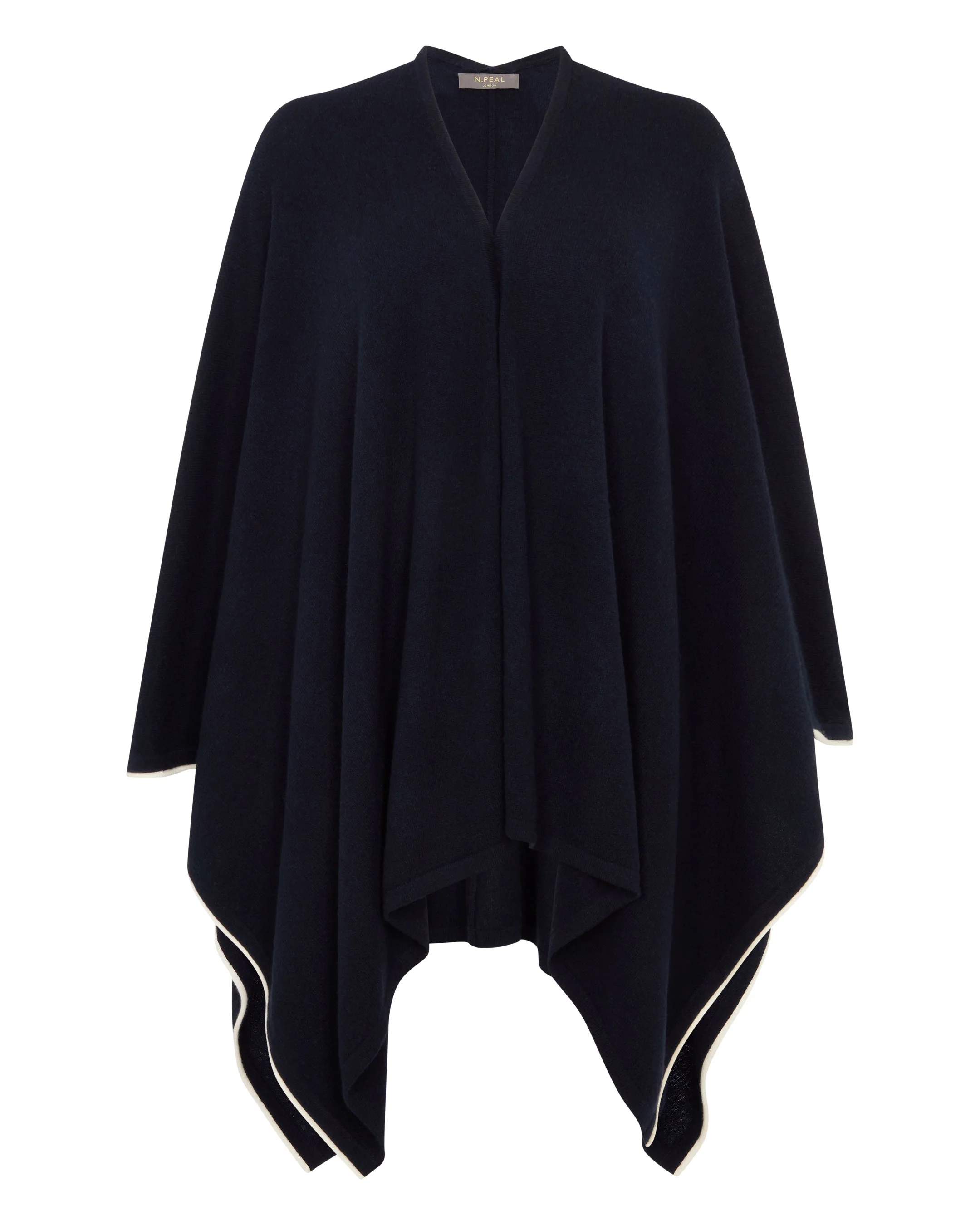 Women's Contrast Trim Cashmere Cape Navy Blue - Image 2