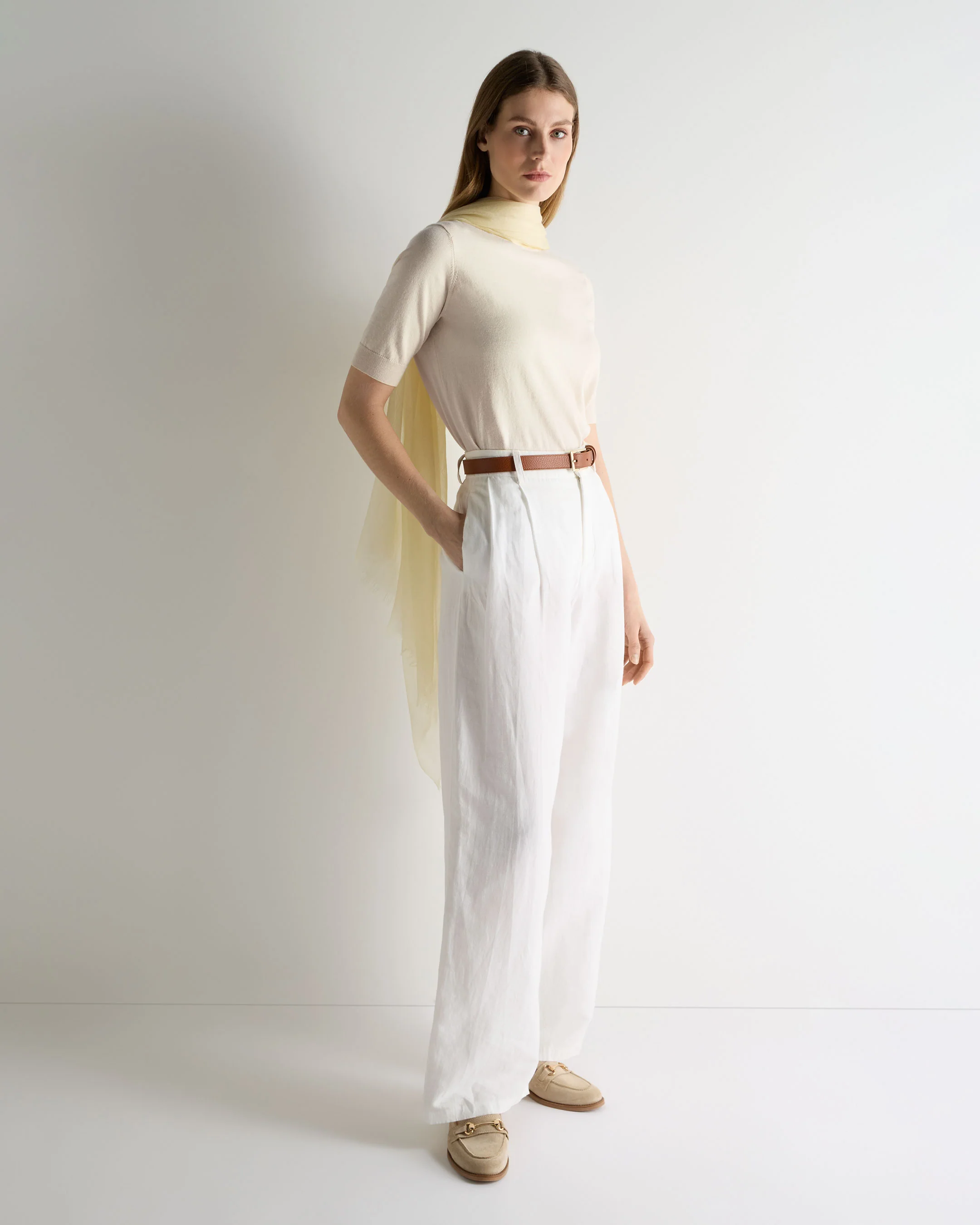 Women's Cotton Cashmere T-Shirt New Ivory White