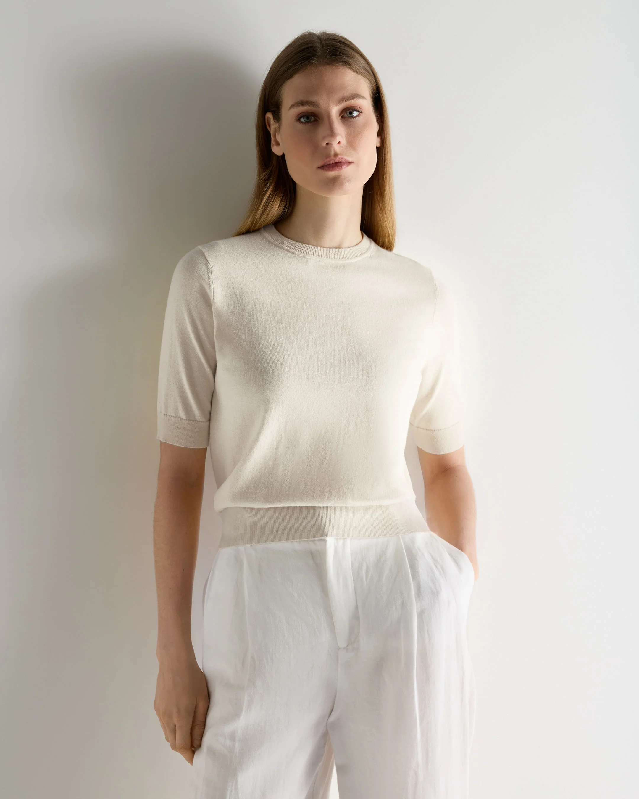 Women's Cotton Cashmere T-Shirt New Ivory White - Image 3