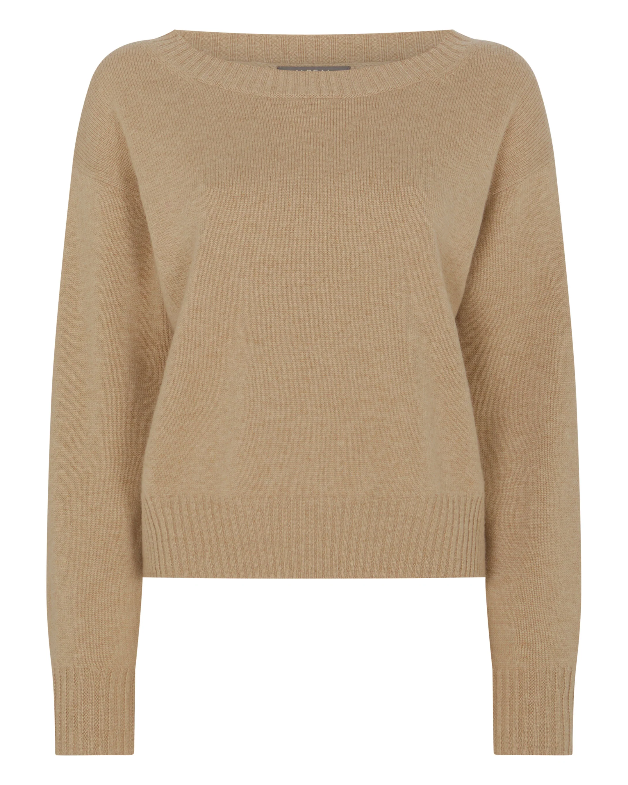 Women's Crop Boat Neck Cashmere Jumper Cappuccino Brown - Image 2