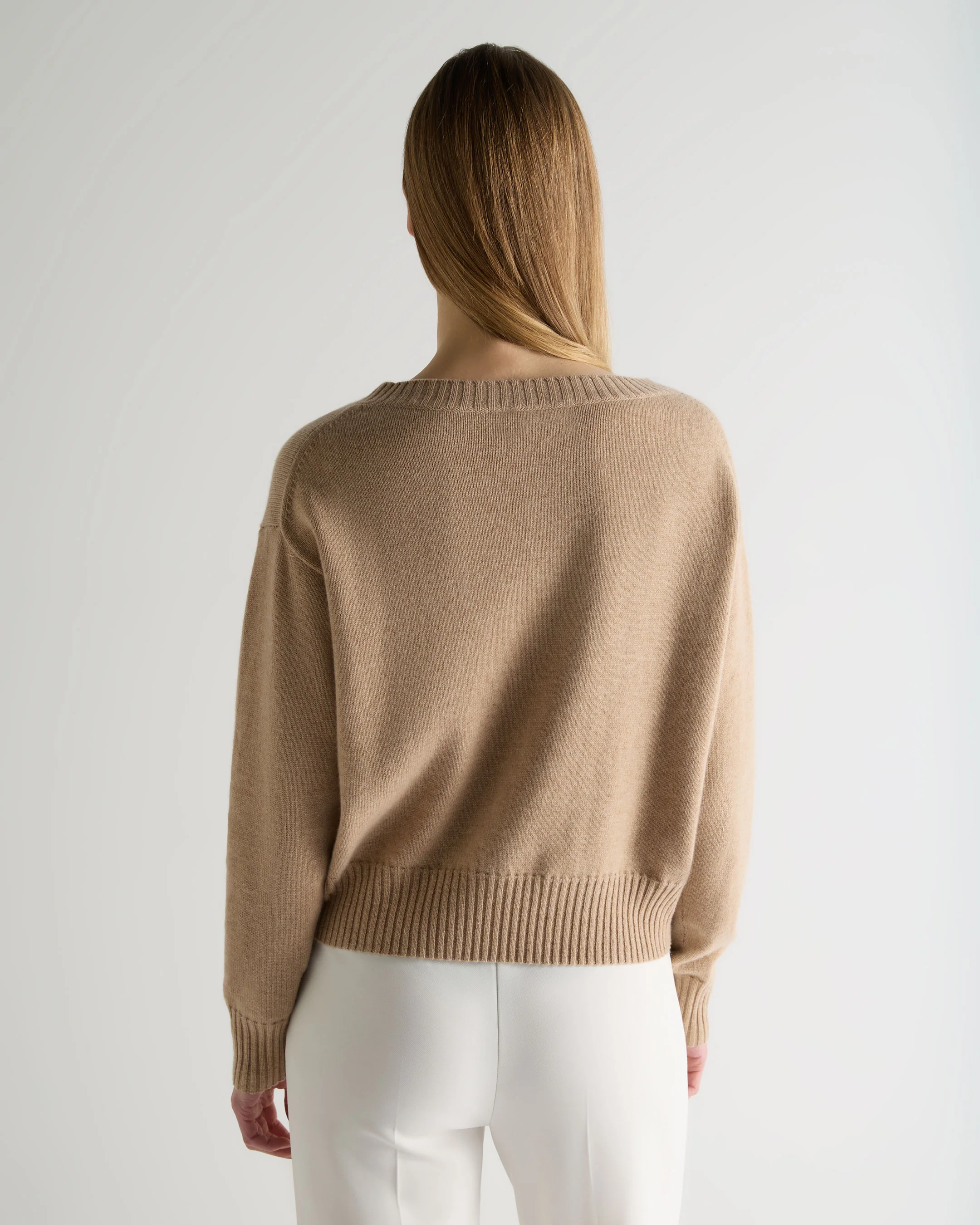 Women's Crop Boat Neck Cashmere Jumper Cappuccino Brown - Image 4