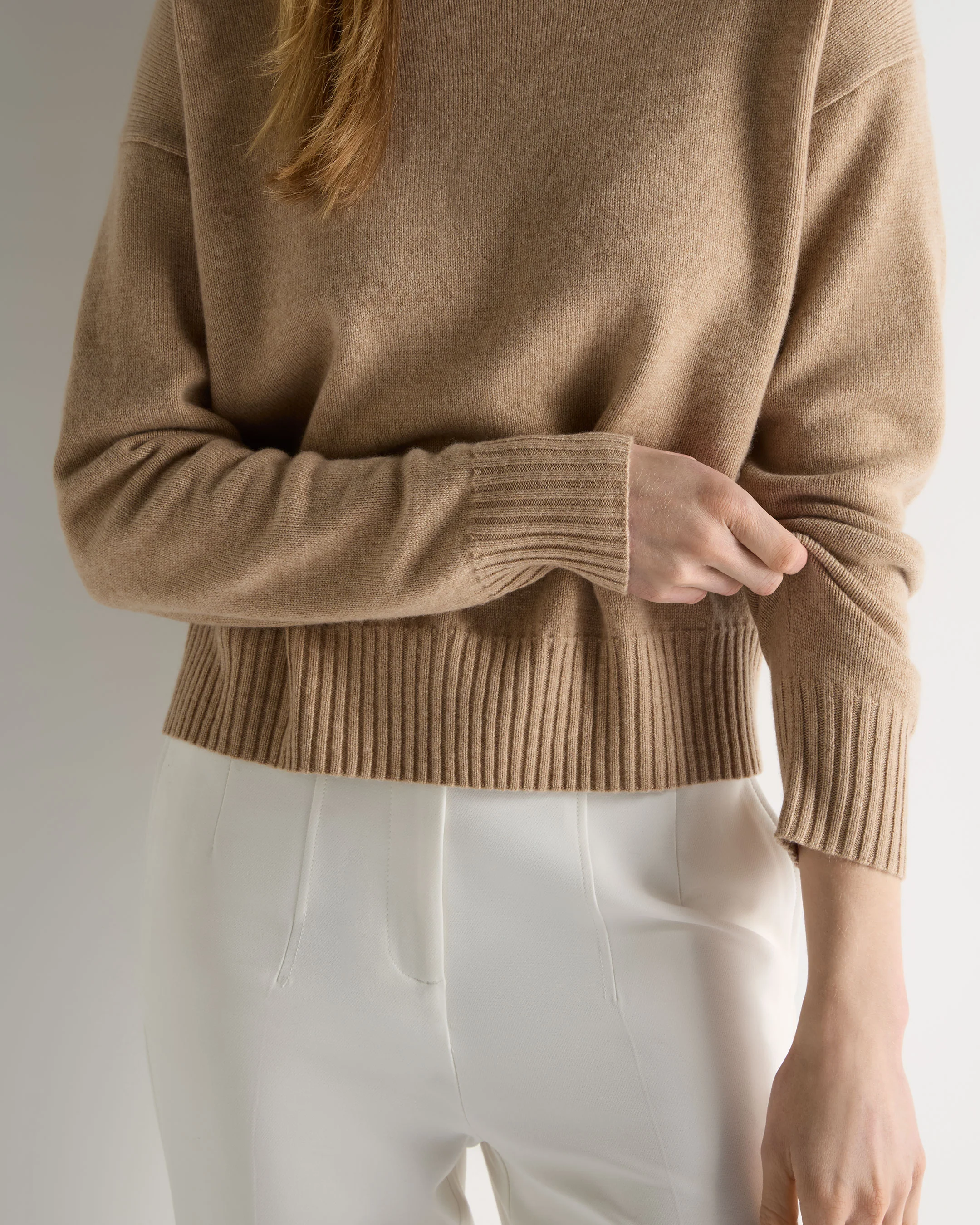 Women's Crop Boat Neck Cashmere Jumper Cappuccino Brown - Image 6