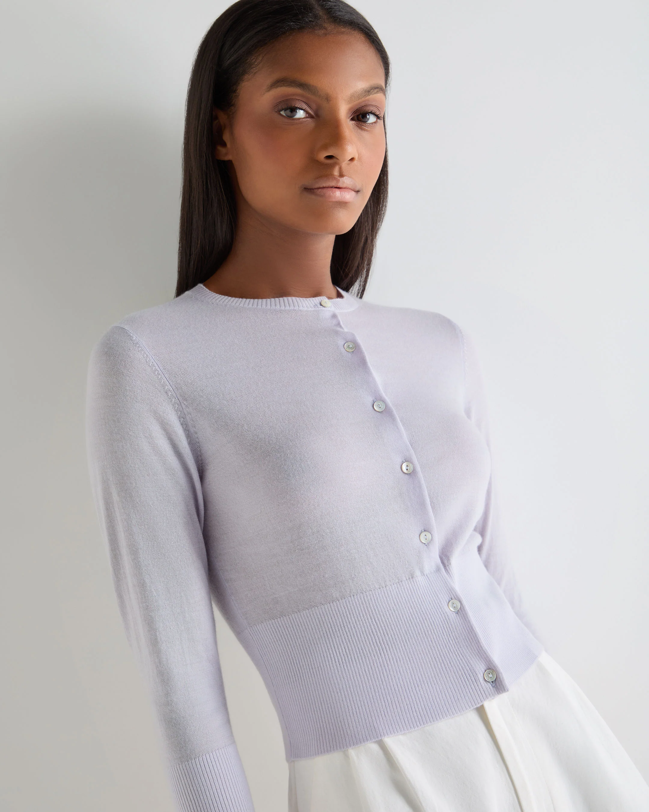 Women's Darcie Superfine Cashmere Cropped Cardigan Lavender Purple - Image 5