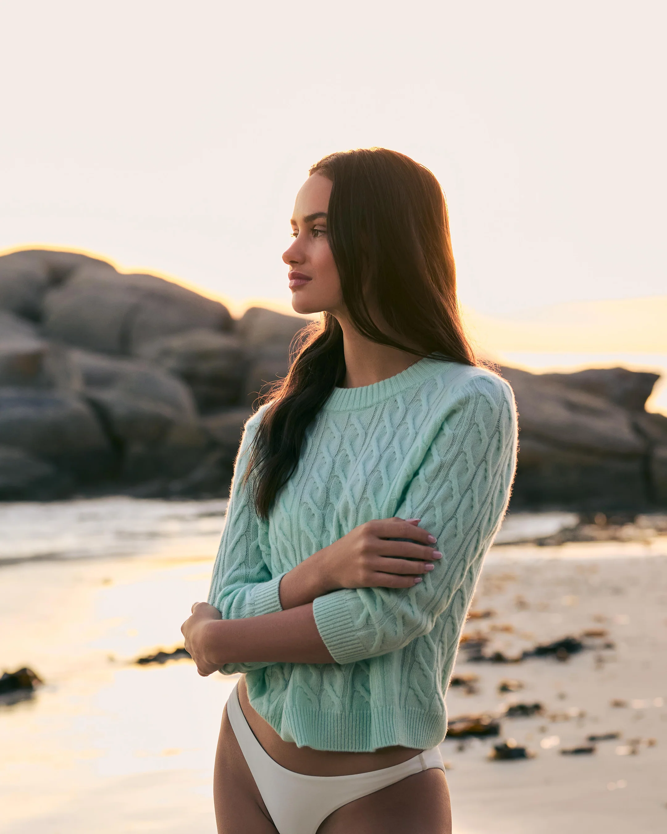 Women's Emilia Cable Round Neck Cashmere Jumper Mint Green - Image 6