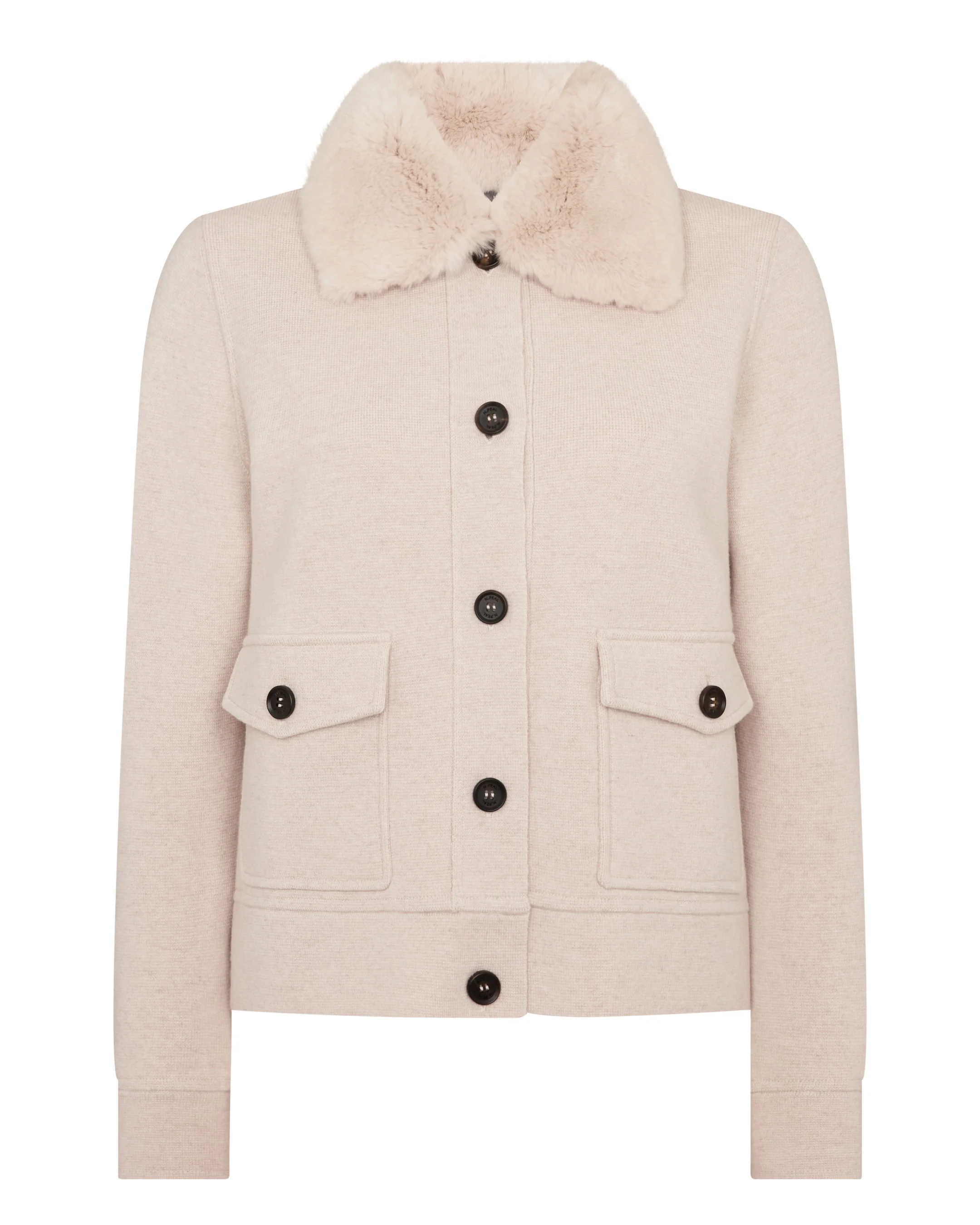 Women's Fur Collar Milano Cashmere Jacket Ecru White - Image 2