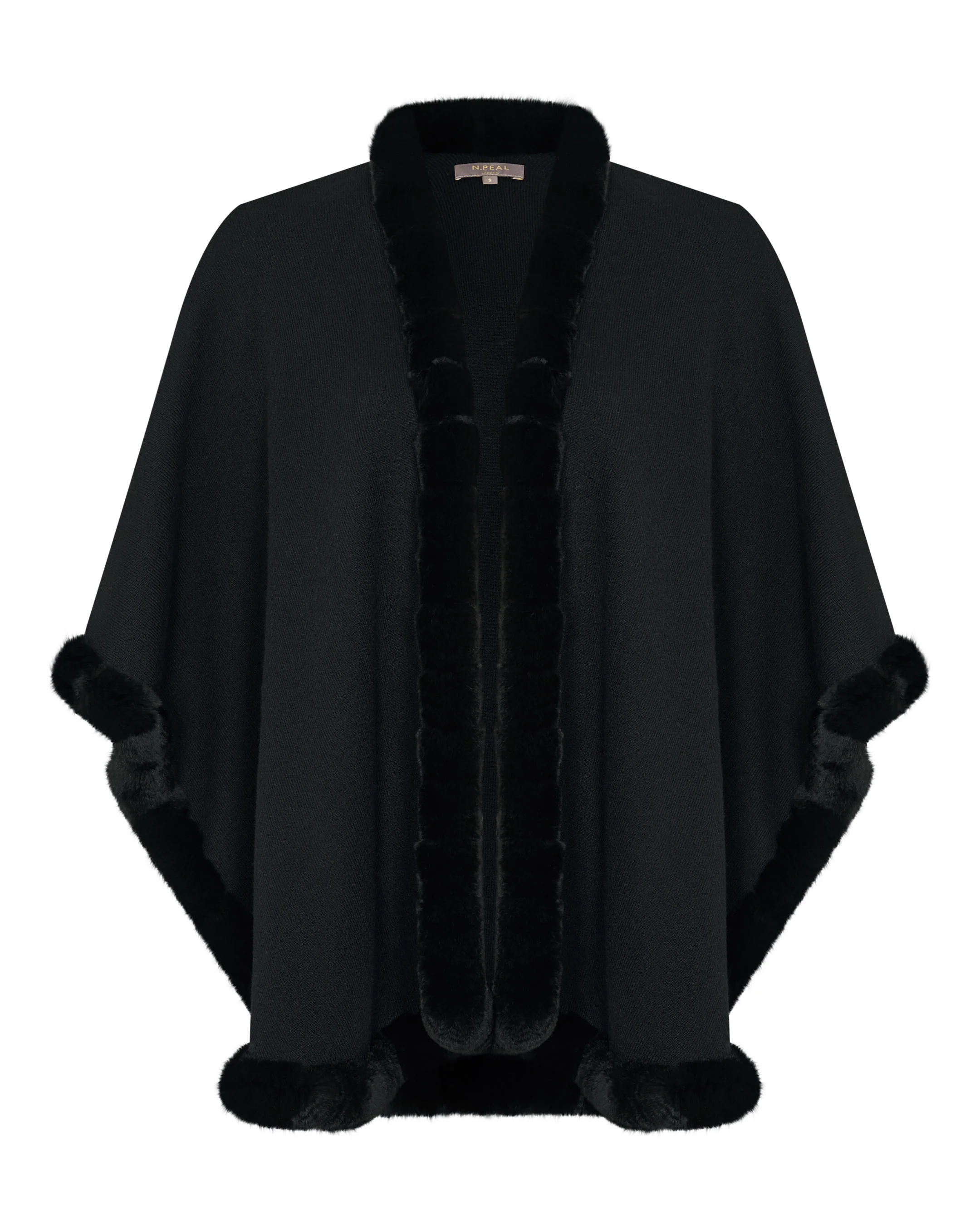 Women's Ayla Fur Trim Cashmere Cape Black - Image 2