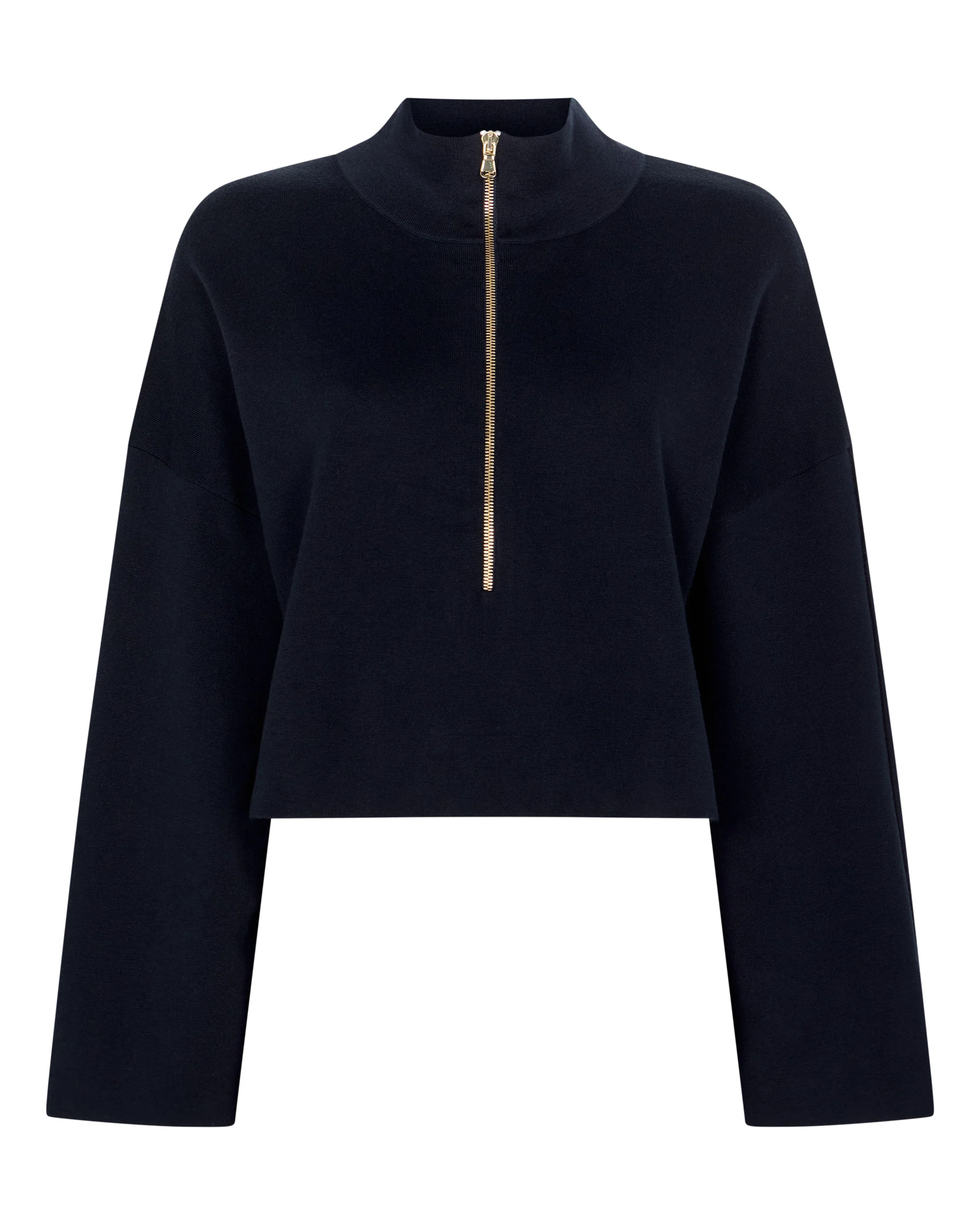 Women's Half Zip Cotton Blend Sweatshirt Navy Blue - Image 2
