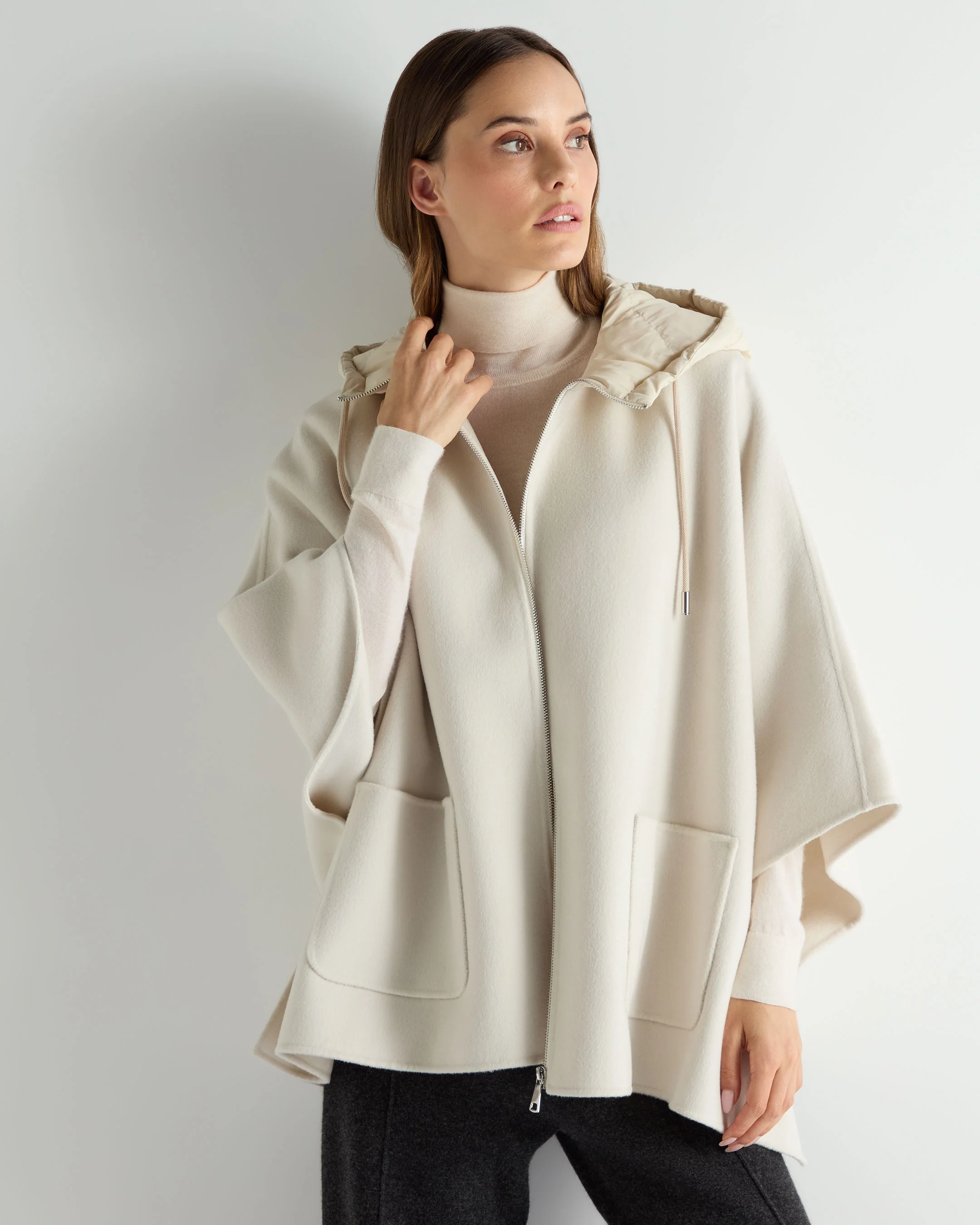 Women's Hooded Woven Cape Cream