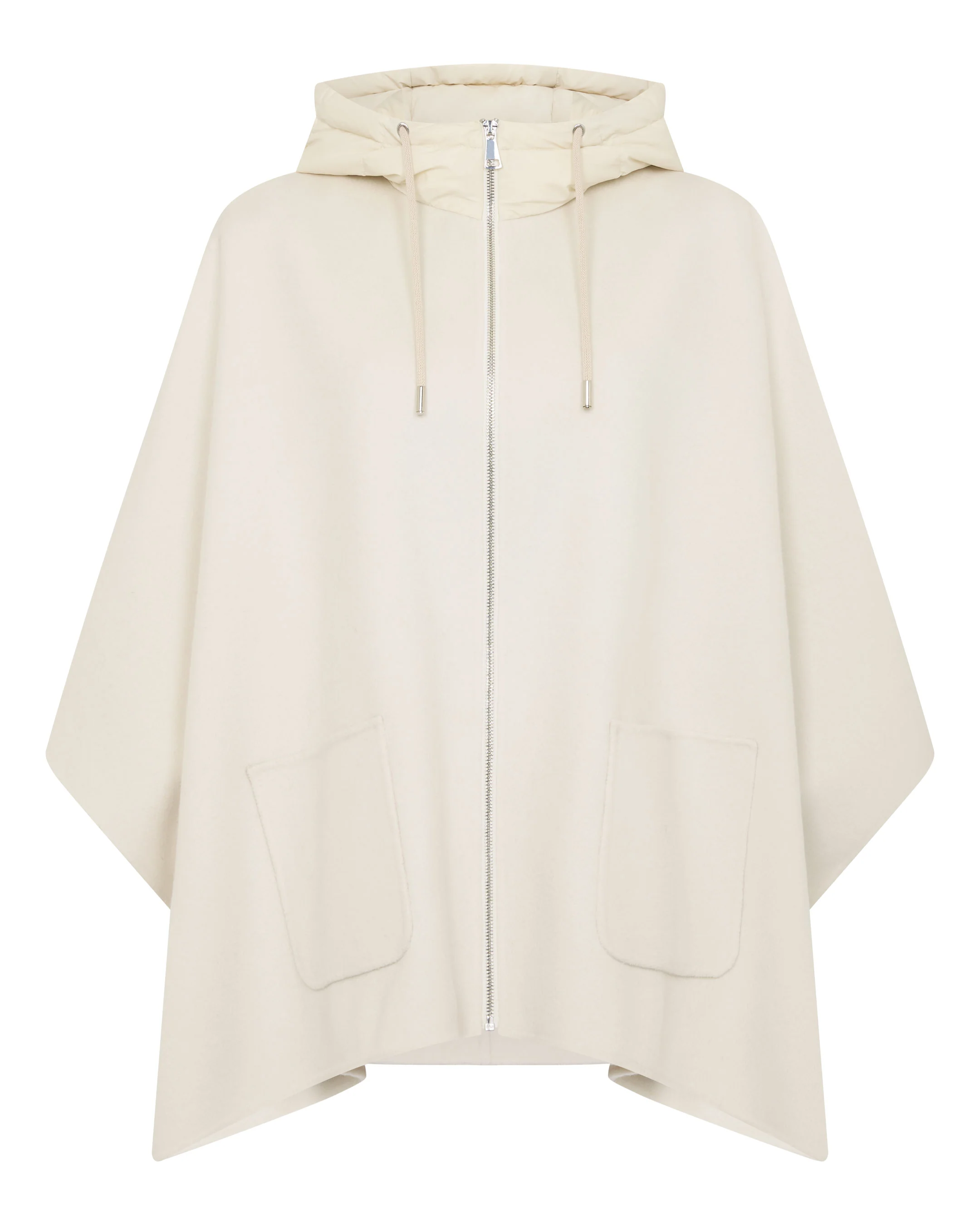 Women's Hooded Woven Cape Cream - Image 2