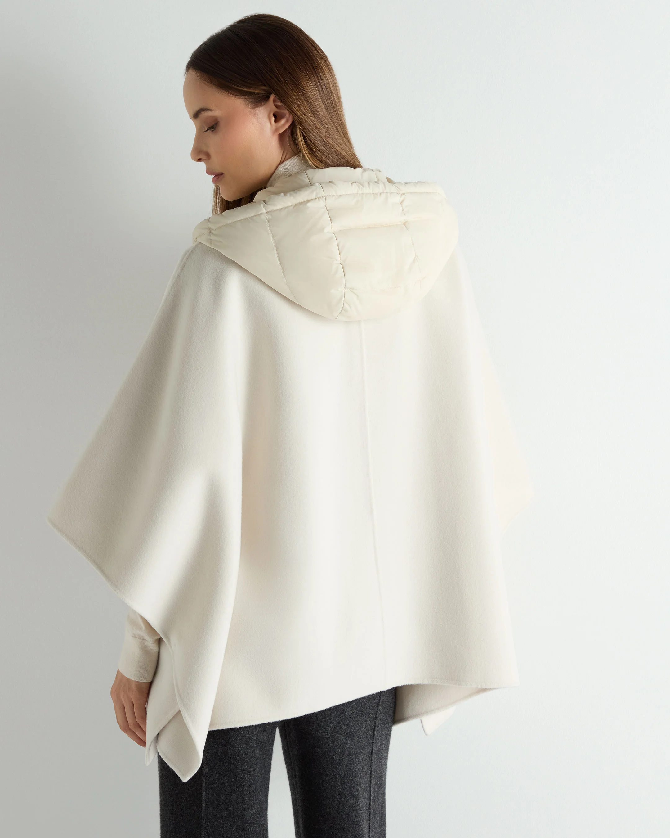 Women's Hooded Woven Cape Cream - Image 4