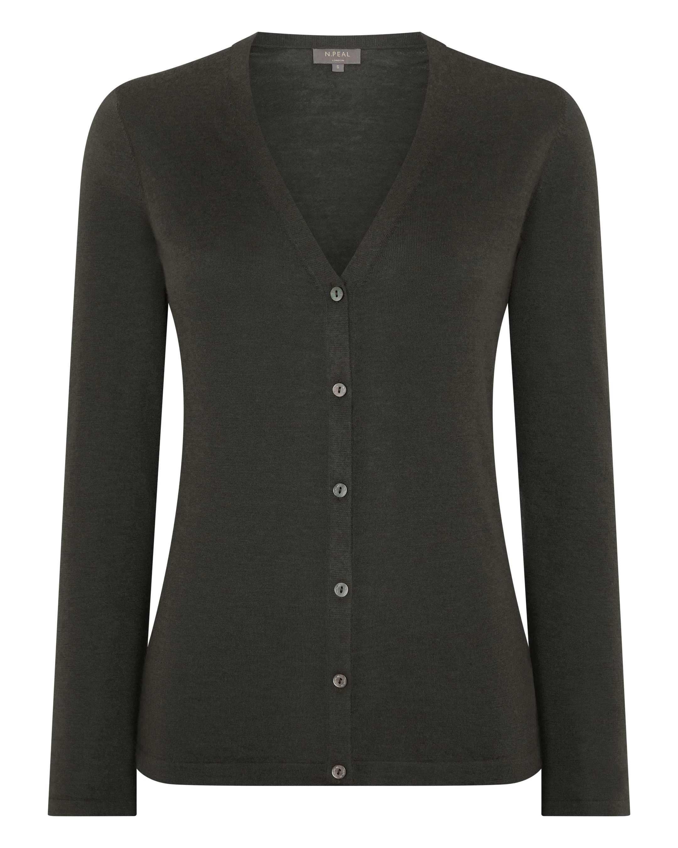 Women's Mia Superfine Cashmere V Neck Cardigan Arabica Khaki Green - Image 2