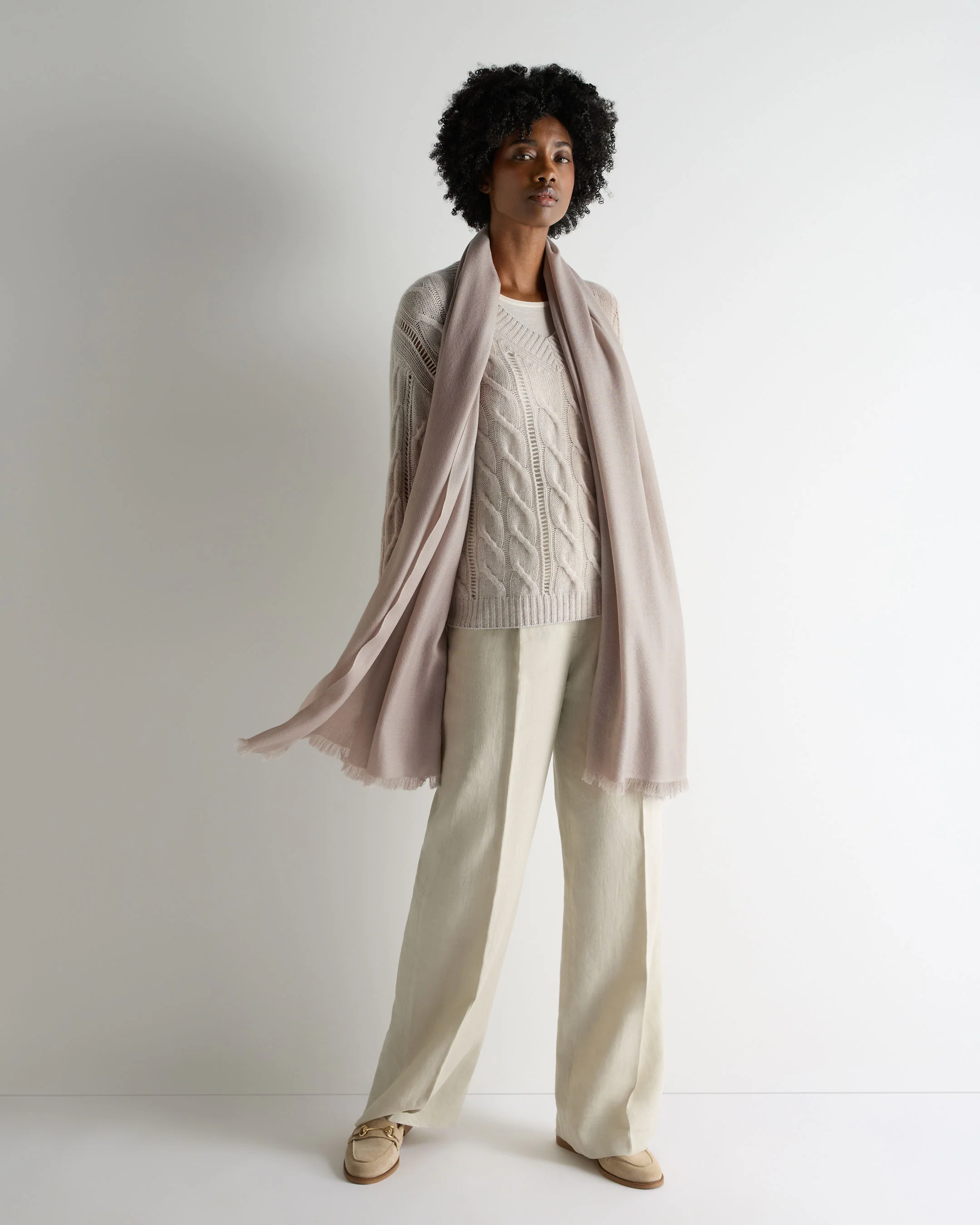 Women's Pashmina Cashmere Shawl Oat Grey - Image 3