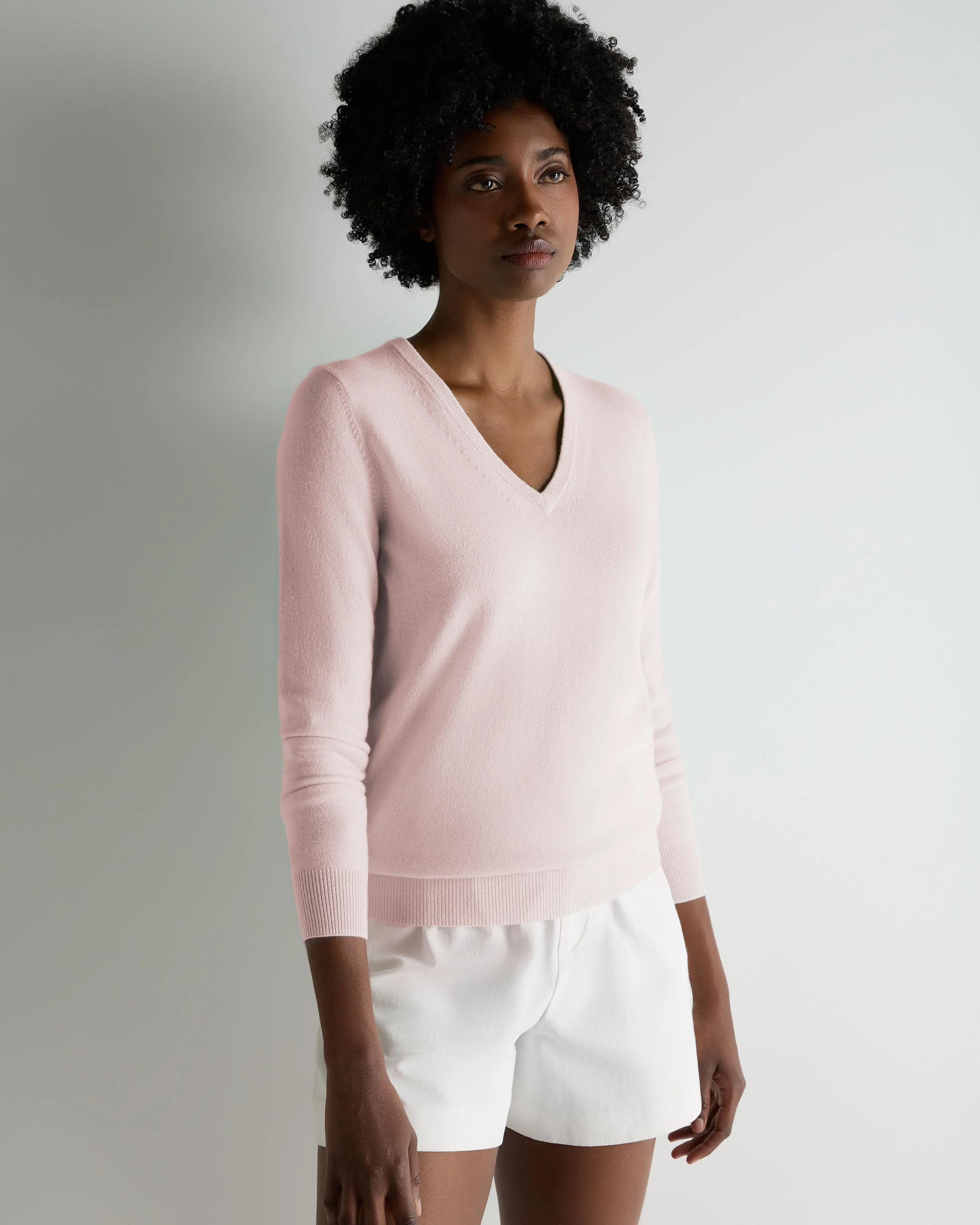 Women's Phoebe V Neck Cashmere Jumper Powder Pink