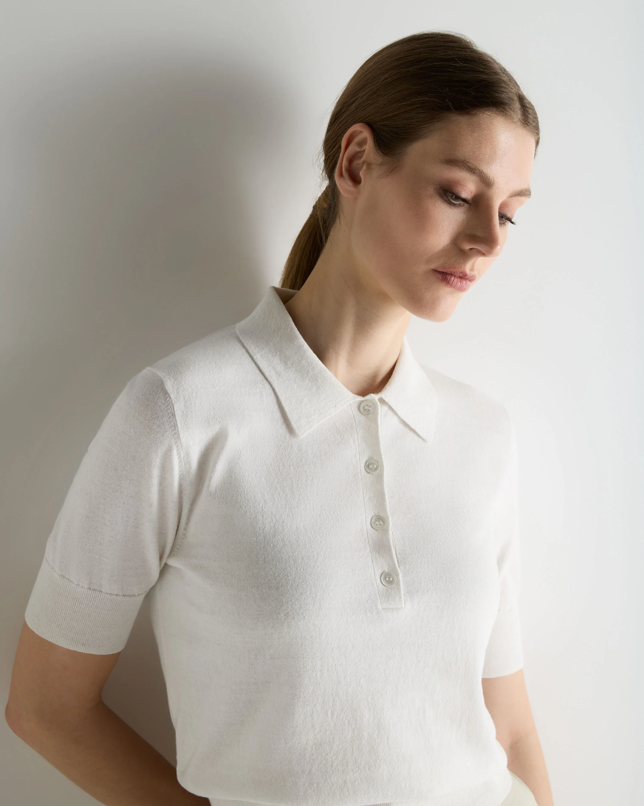 Women's Selene Linen Blend Polo White - Image 5